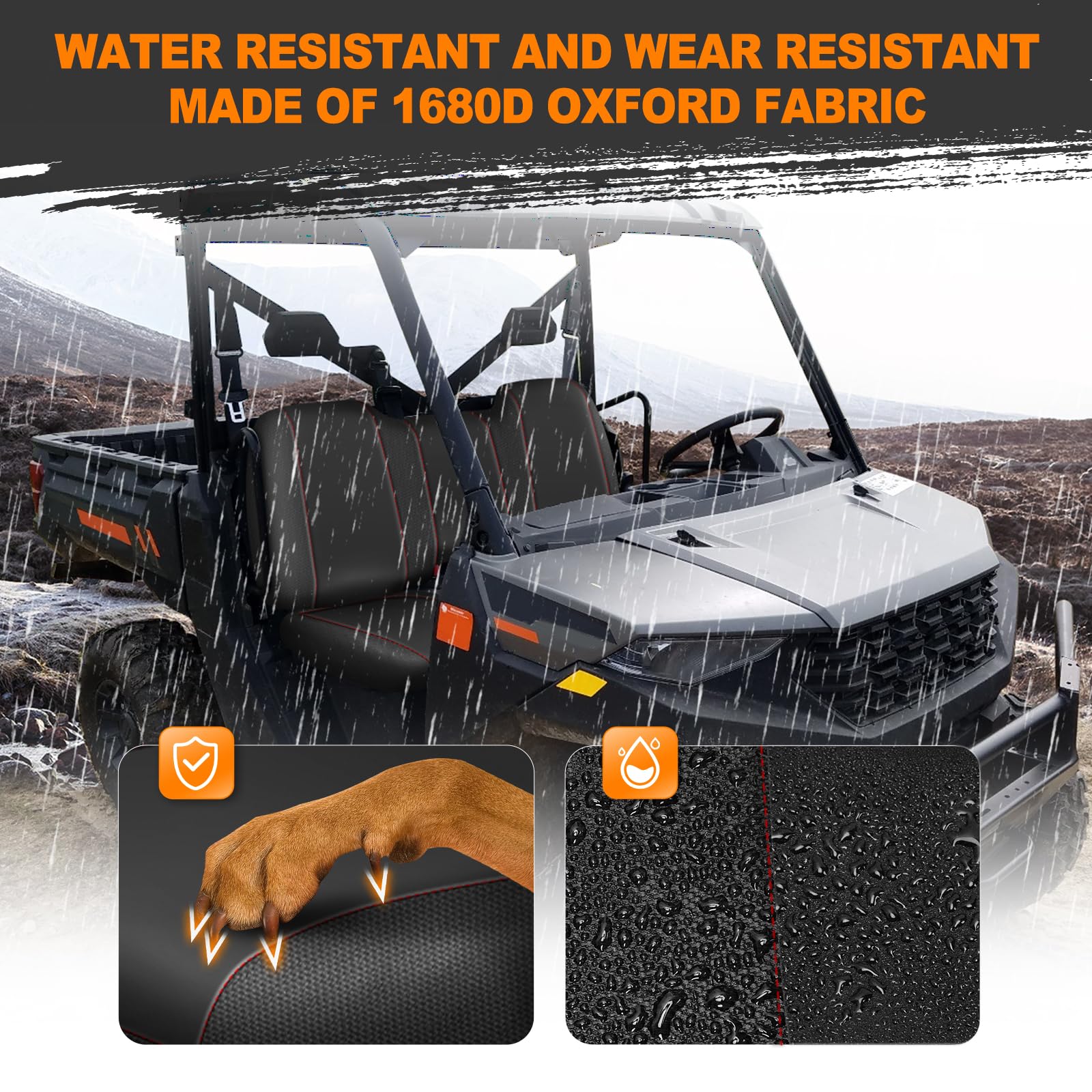 BORDAN UTV Waterproof Seat Cover for 2017-2021 Polaris Ranger XP 1000/2020-2025 Polaris Ranger 1000, Heavy Duty 1680D Seat Cover