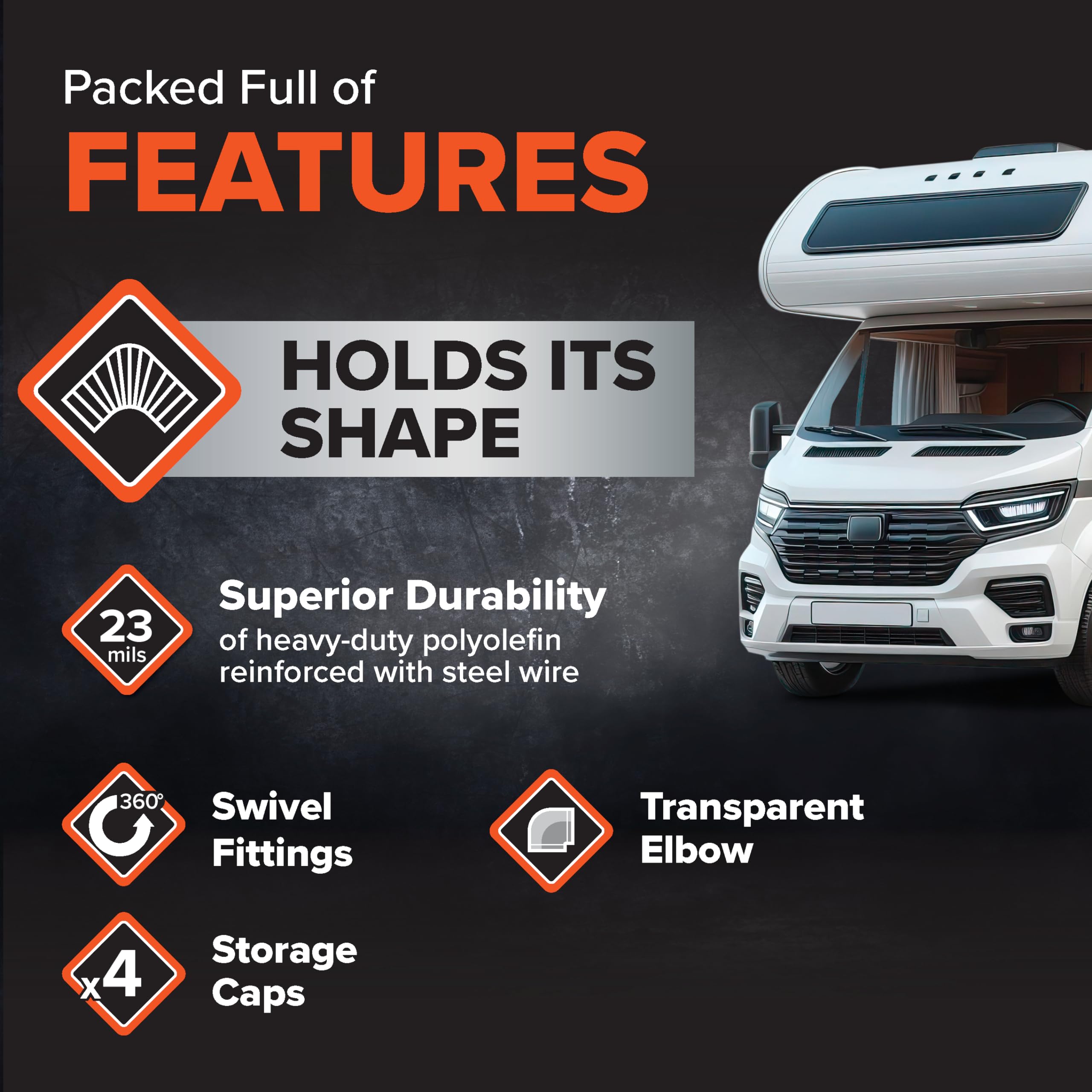 Camco Rhinoflex 20-Ft Camper/Rv Sewer Hose Kit - Features Clear Elbow Fitting W/Removable 4-In-1 Adapter - Connects To 3    Slip