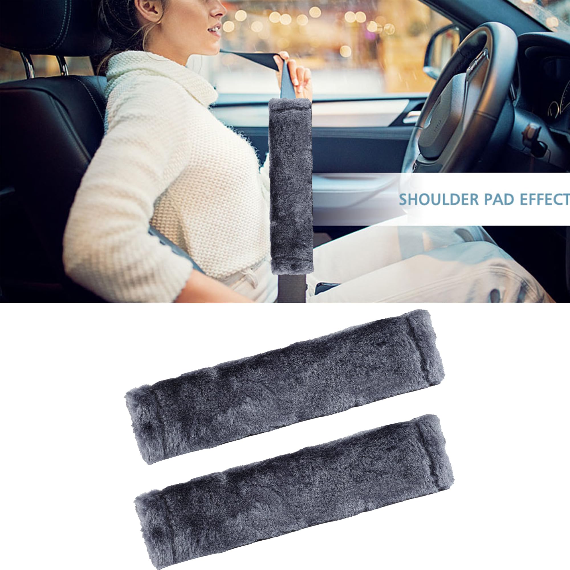 Moonet 2 Packs Car Seatbelt Covers Shoulder Pad For More Comfortable Driving, Universal Seat Belt Cover For Handbag Camera Backpack Straps, Soft Faux Sheepskin Wool Seat Belt Cushion (Dark Gray)