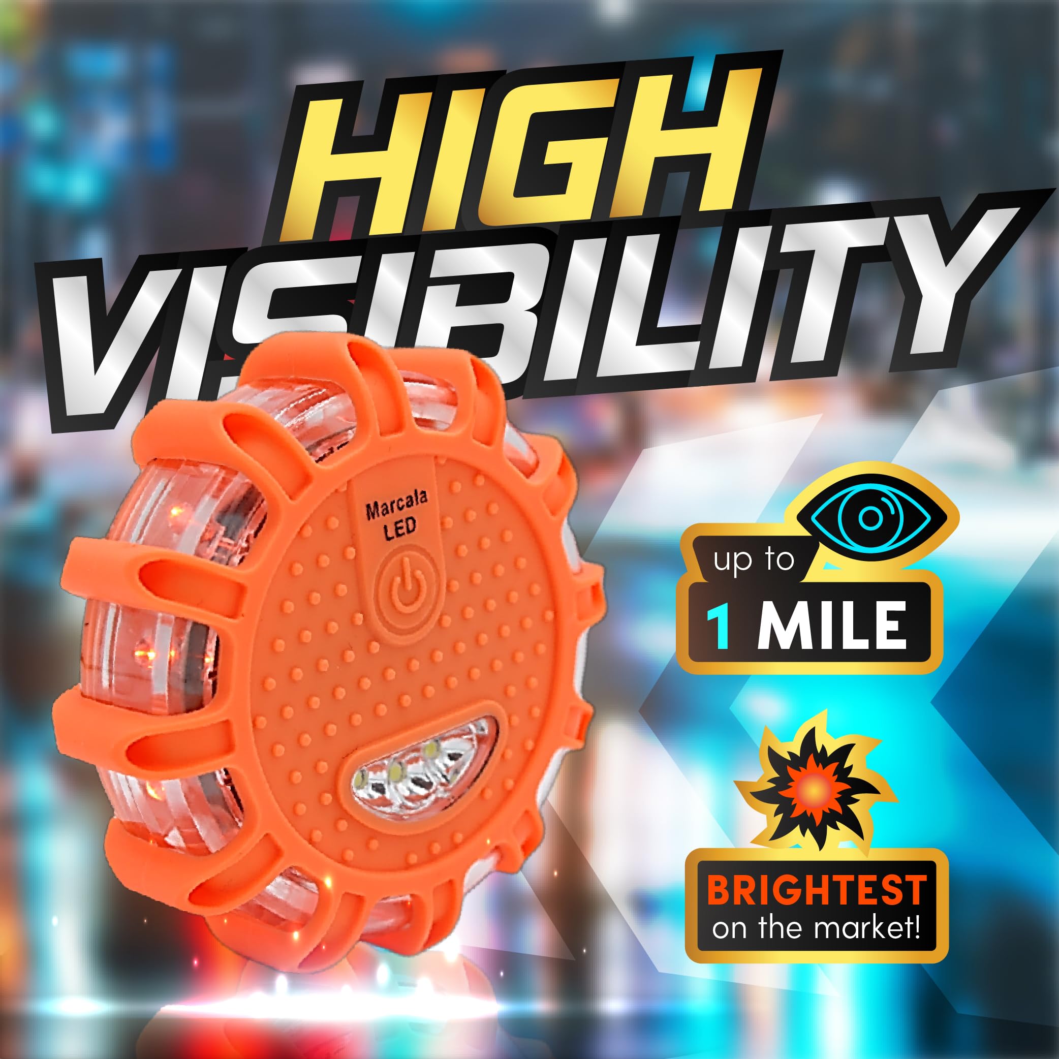 Marcala Led Road Flares Emergency Lights | 3-Pack Roadside Safety Disc Kit W/Whistle | Dot Compliant Emergency Flares For Car W/