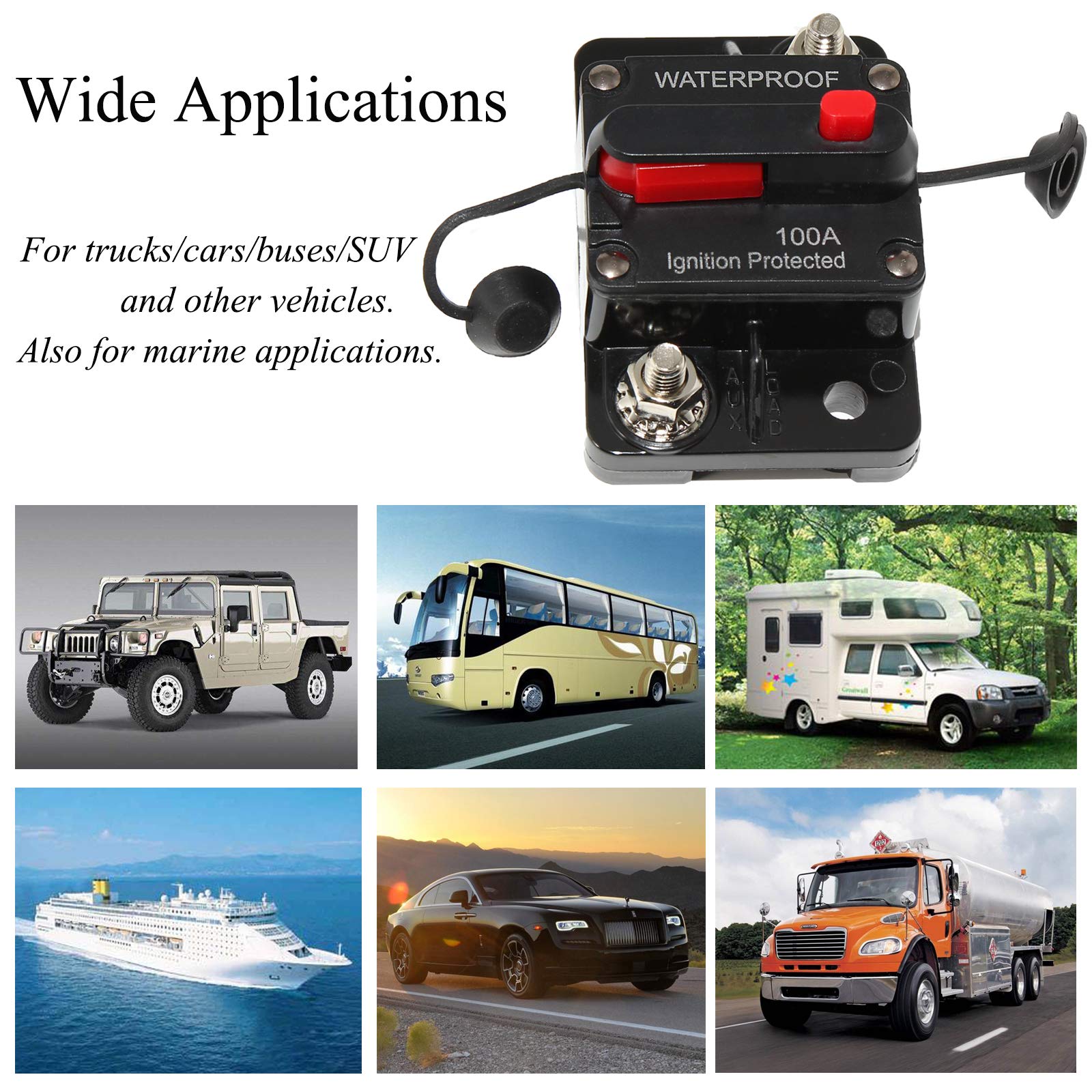 Red Wolf Waterproof 100Amp Circuit Breaker For Boat Trolling Motor Marine Atv Vehicles Stereo Audio Electronic Battery System Inline Fuse With Manual Reset Switch