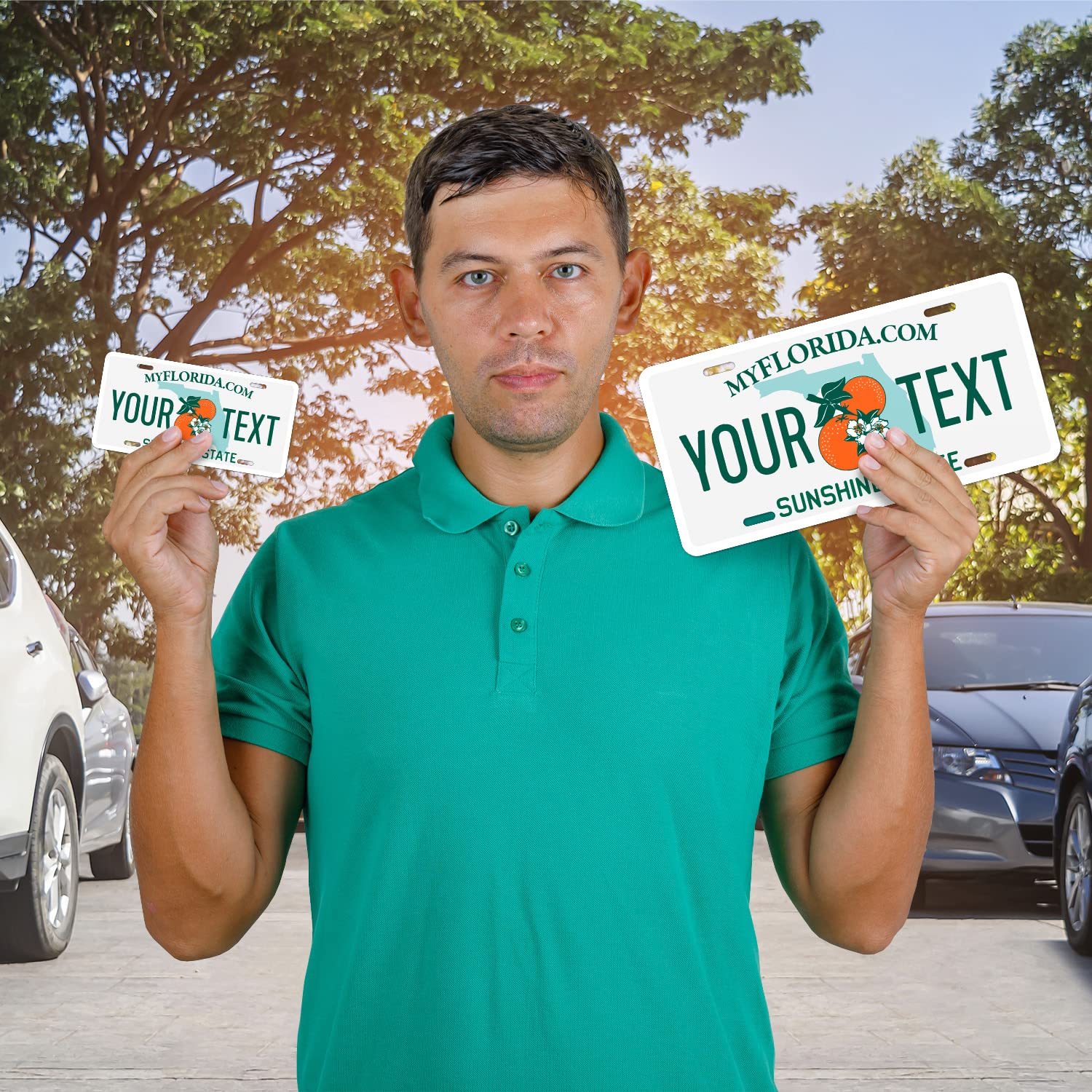 Custom Florida, Mini License Plate, Personalized 50 States Fake License Plate For Front Of Car Sign, 3X6 Inches, Rust Free .040 Aluminum, Fade Resistant, Made In The Usa By Sigo Signs,