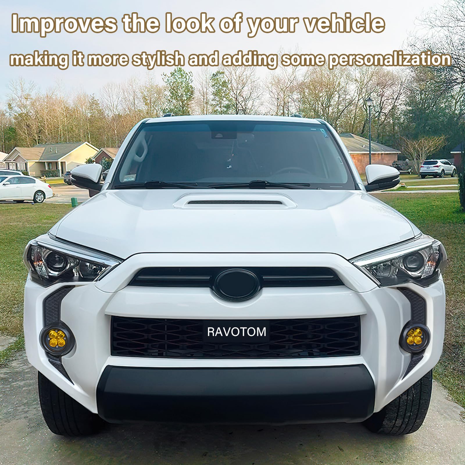 Front Fog Light Decals Compatible with 2014-2024 Toyota 4Runner Accessories Front Bumper Grill Trim ABS Plastic Material (Black)