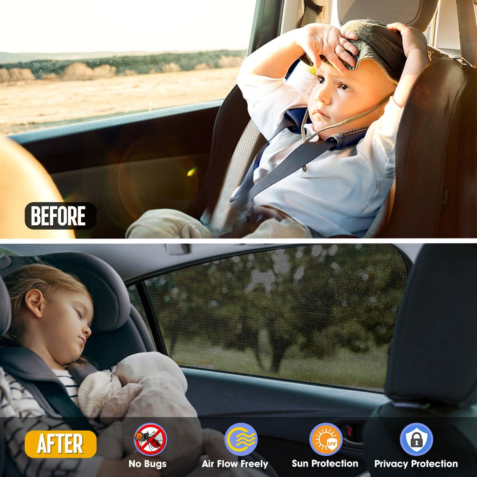 Yayalovehomee Car Rear Side Window Shades, Large Black Mesh Sun Shade for Pickup Trucks & SUVs, UV Protection, 2 Pack