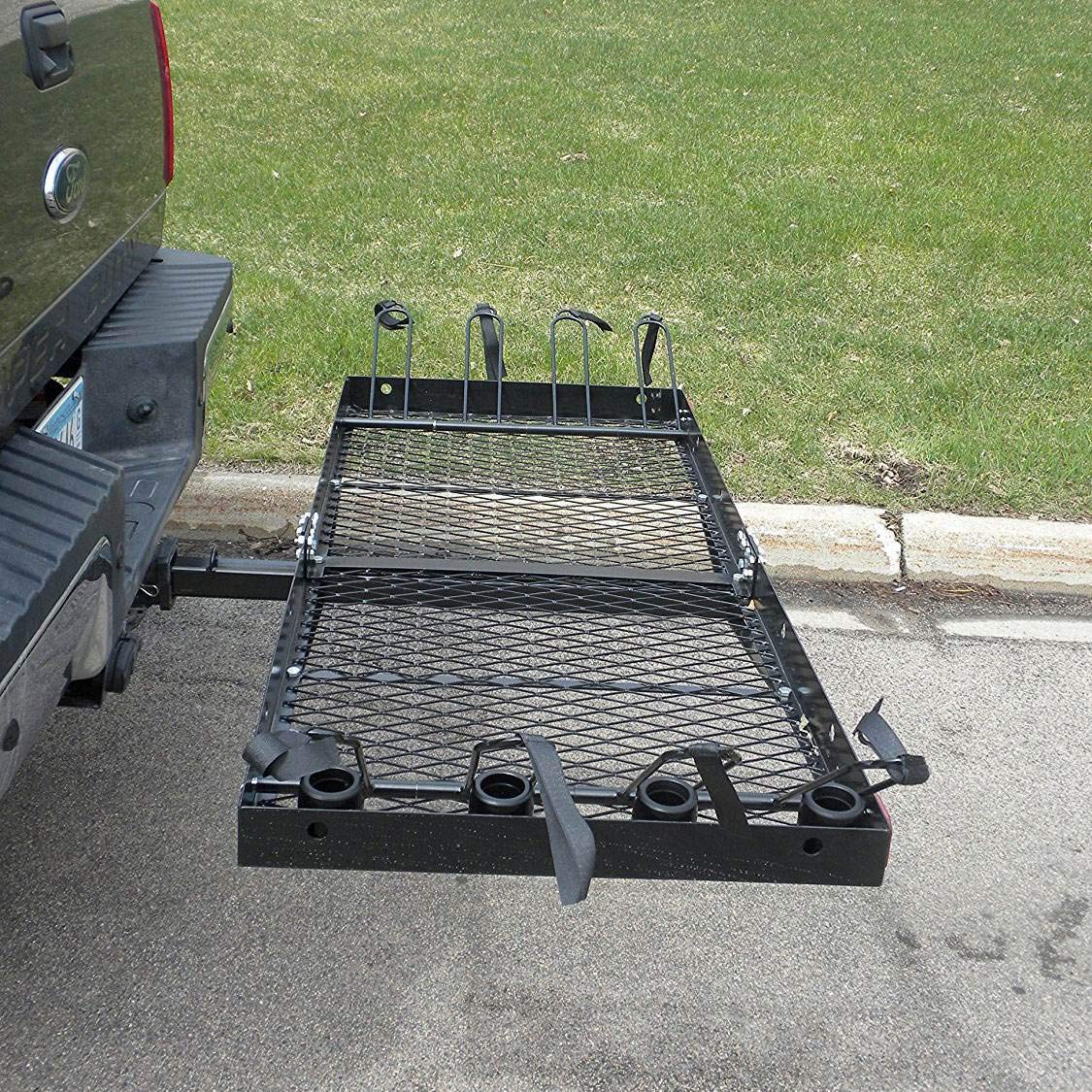 Tow Tuff Steel Cargo Carrier with 4-Bike Rack, 500 lb Capacity, 27"x62", Fits 2" Receiver, Black, Model TTF-2762KR
