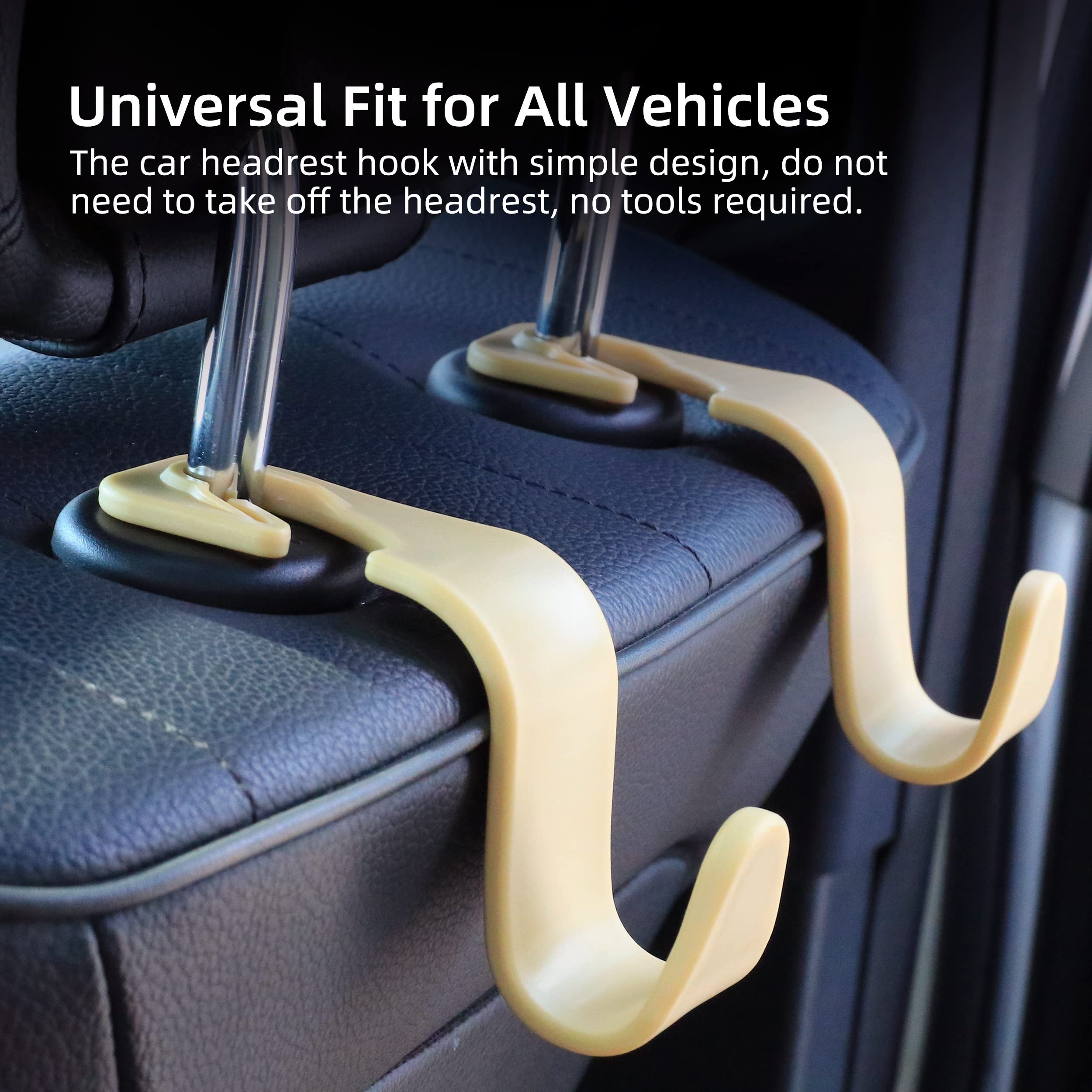 Amooca Car Seat Headrest Hook 4 Pack Hanger Storage Organizer Universal for Handbag Purse Coat Universal fit Vehicle Car Beige w