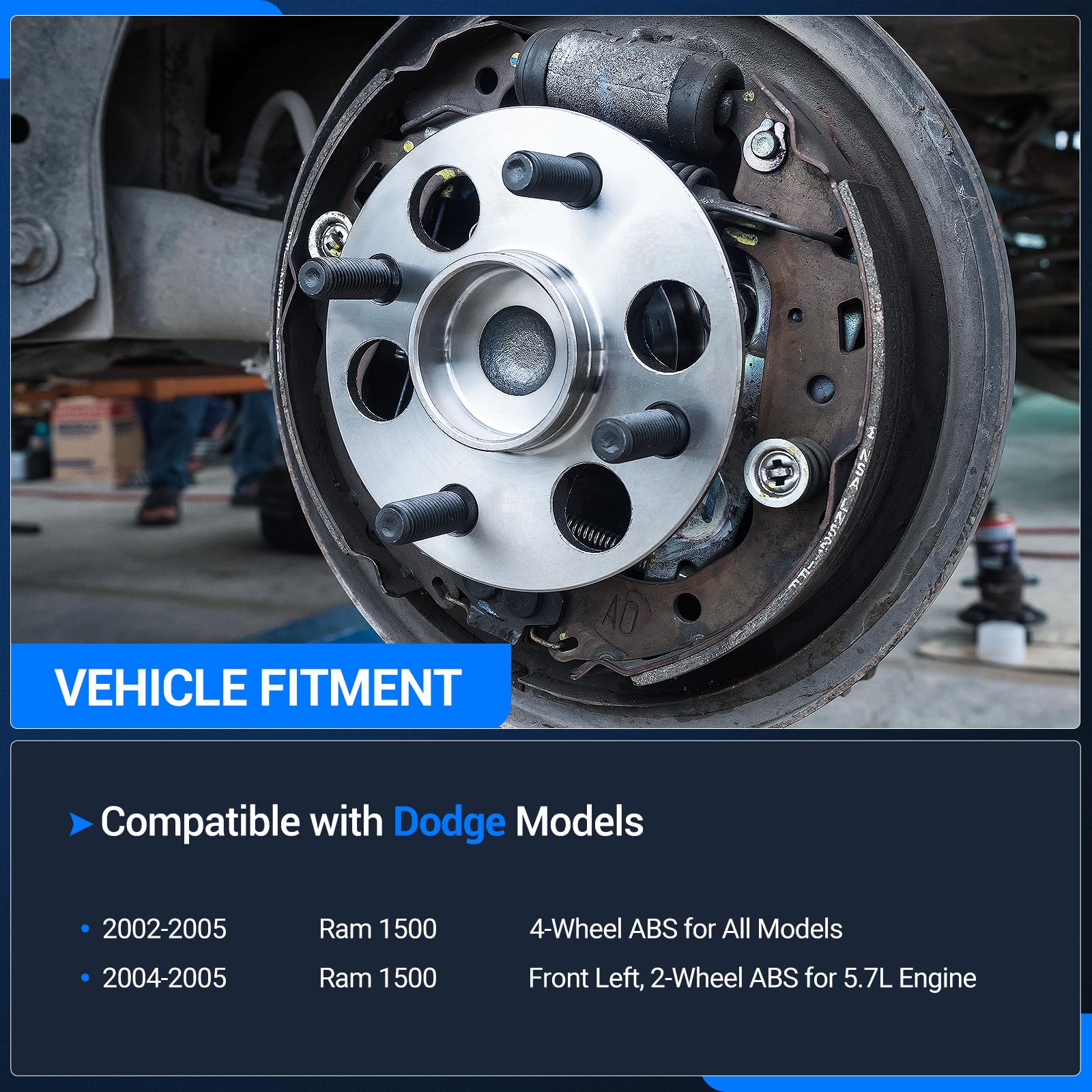 Autoround 515073 Front Wheel Bearing Hub Assembly Compatible With Dodge Ram 1500 2002 2003 2004 2005, 5 Lug W/Abs