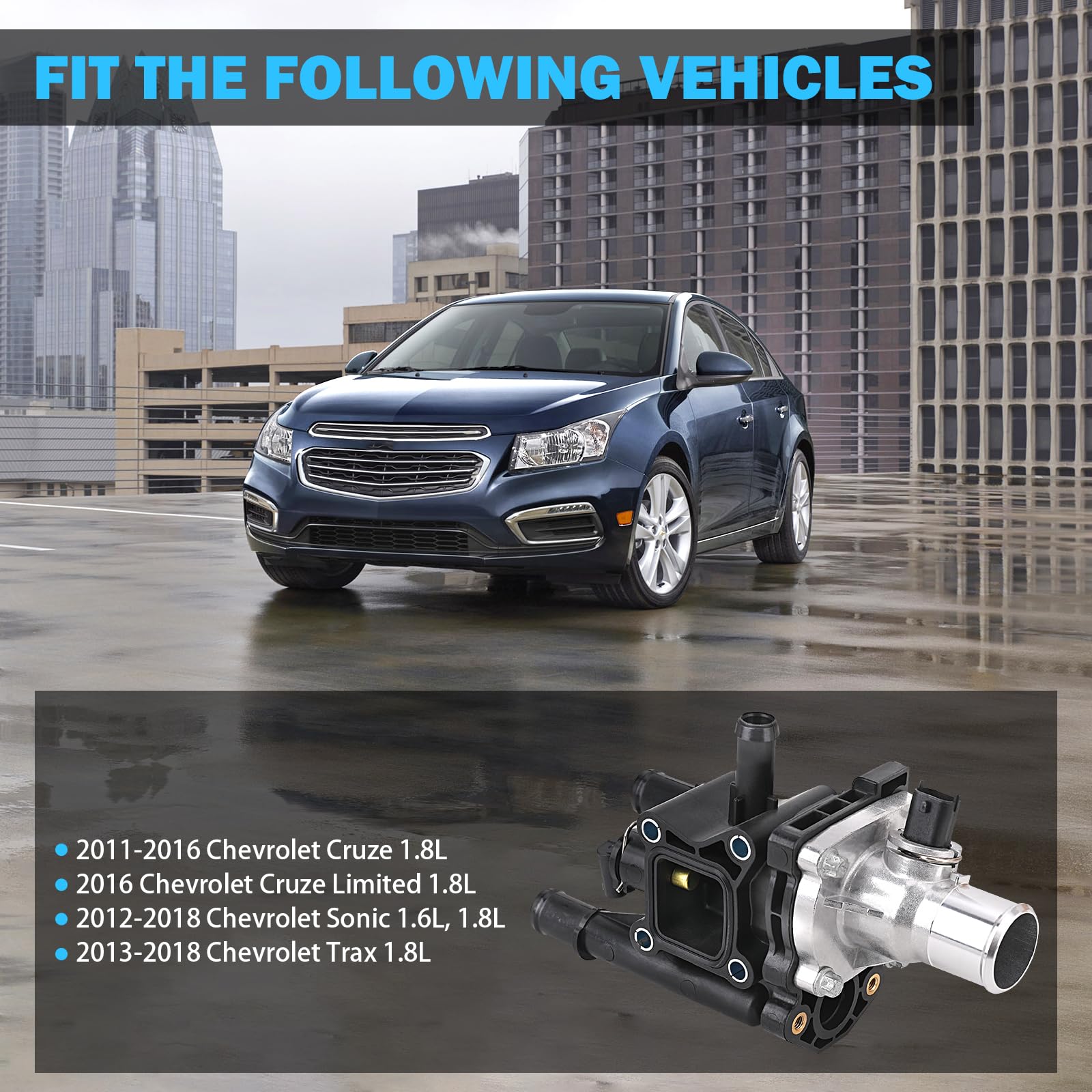 Thermostat Housing With Gasket & Sensor - Compatible With 1.8L & 1.6L 2011-2016 Chevy Cruze, 2012-2018 Chevy Sonic, 2013-2018 Chevy Trax - Replace 25199824, 25192228, 902-033,15-81816