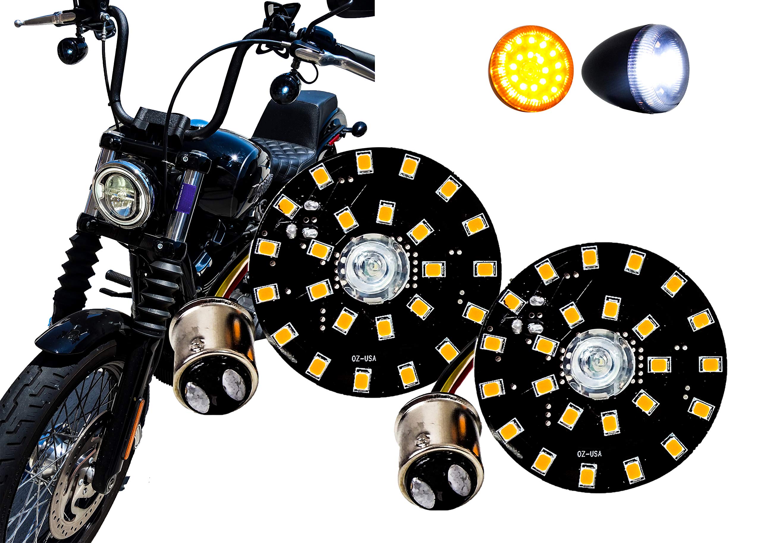 Oz-Usa Deuce-Style Dual Led White Amber Running Light Turn Signal Smoke Lens (1157 Bulb, White Amber Led)