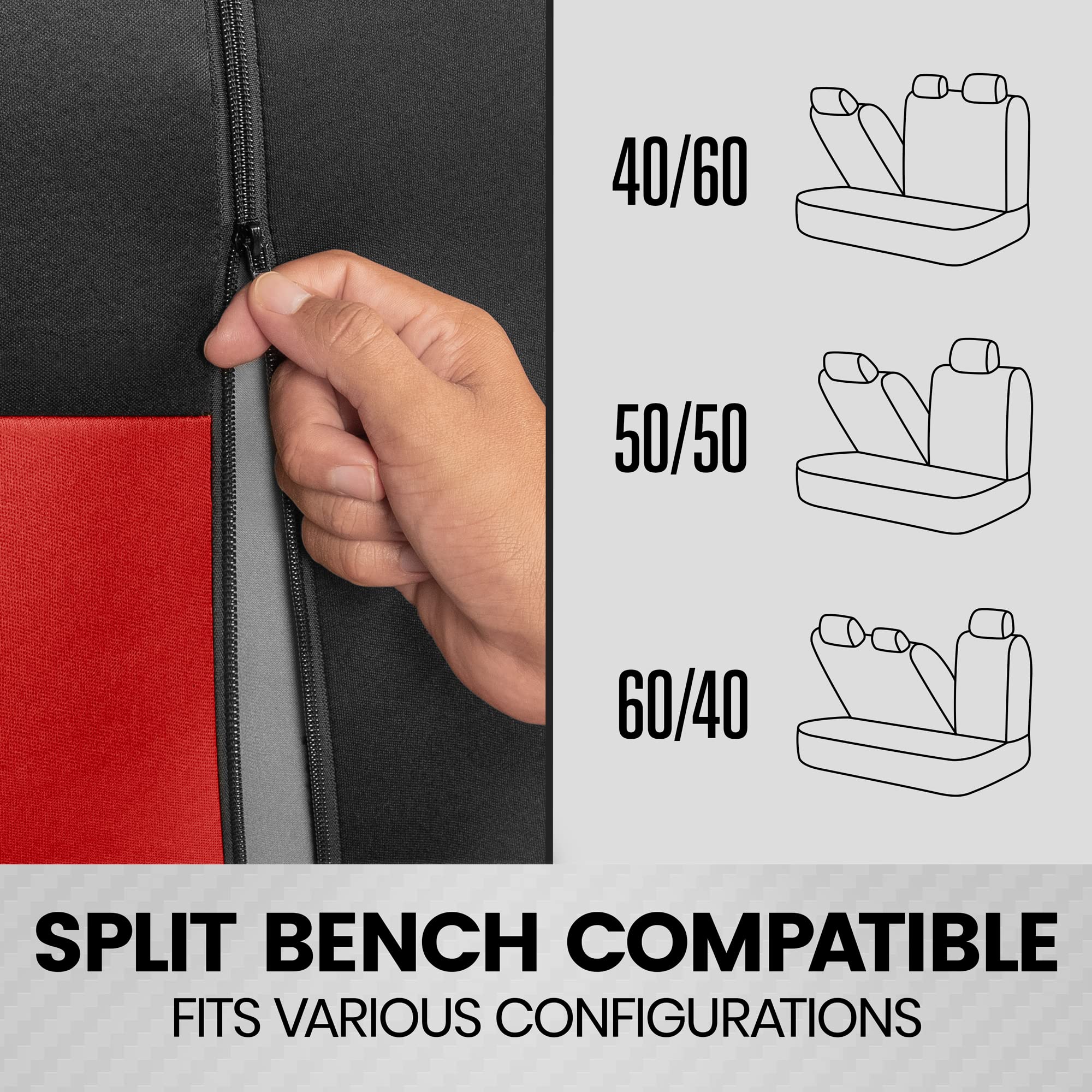 Bdk Polypro Car Seat Covers Full Set In Red On Black - Front And Rear Split Bench Seat Covers, Easy To Install, Accessories For Auto Trucks Van Suv