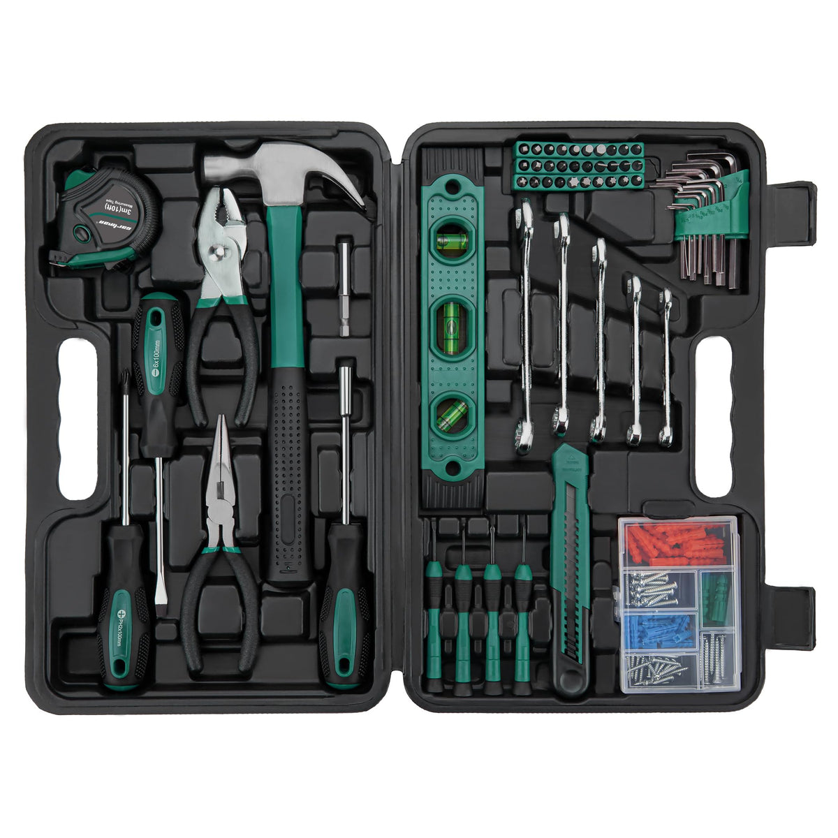 Cartman Tool Set General Household Hand Tool Kit With Plastic Toolbox Storage Case Green