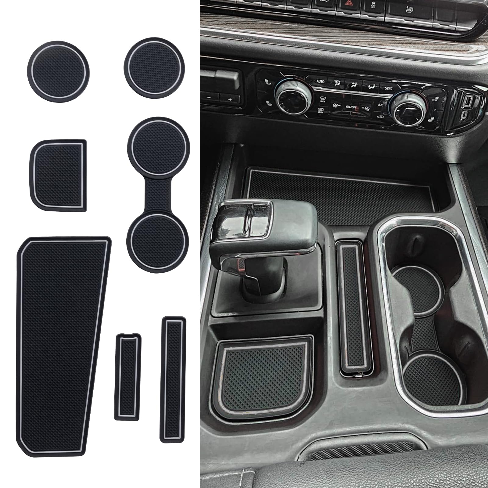 TOPINSTALL Gray 7PCS Console Liners Compatible with 2023-2025 Chevy Silverado/GMC Sierra 1500 & 2022 Refreshed 1500 Models, Prem