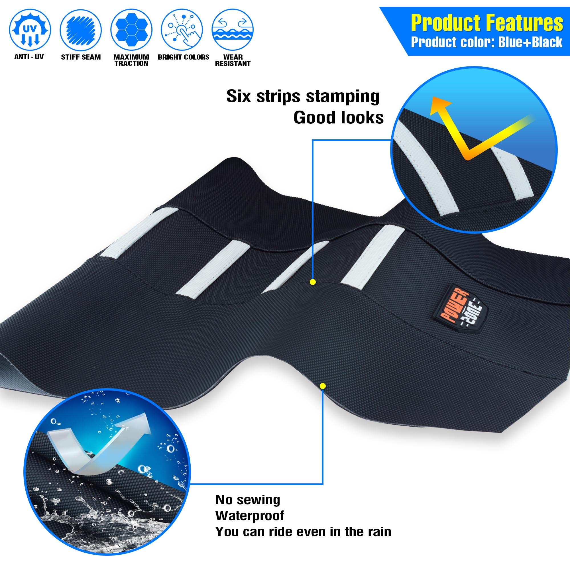 MCHMFG Motorcycle Universal Seat Cover Non-Slip Rubber Striped Gripper Soft Sewing for CRF WR WRF RMZ YZF SXF EXC EXC XC SX CR K