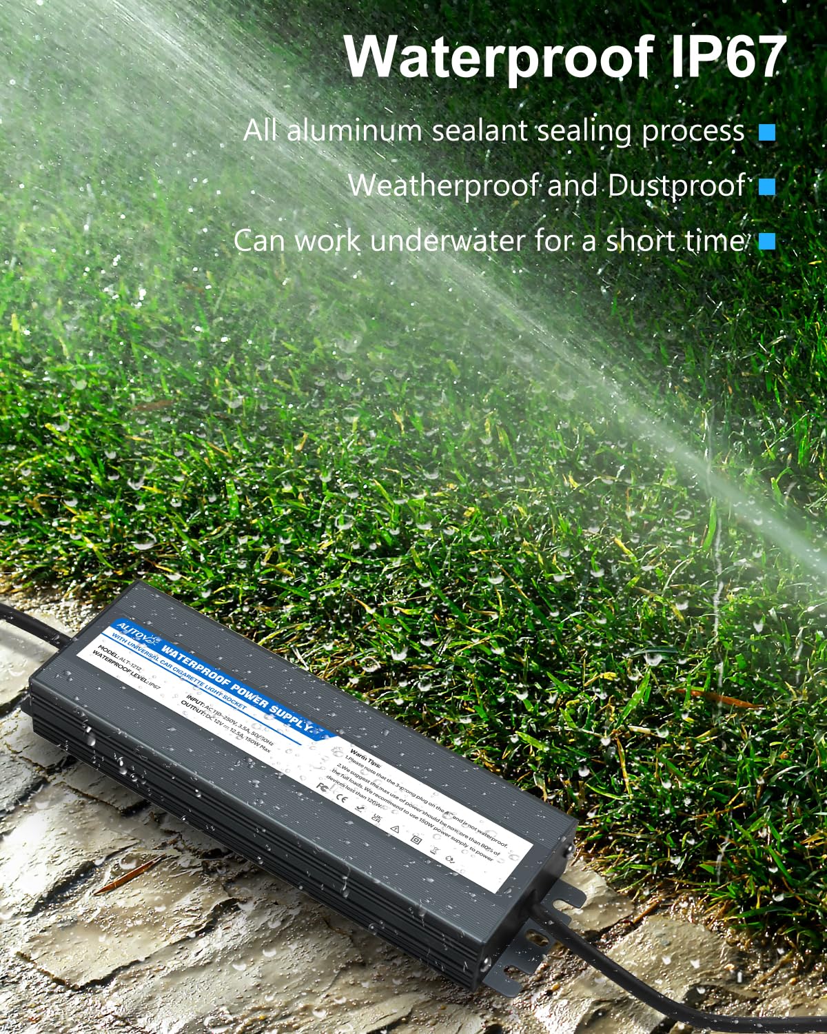 Alitove Ac To Dc Converter 110V To 12V 12.5A 150W Max Outdoor Power Supply 13Ft Ip67 Waterproof Ac/Dc Adapter With Car Cigarette