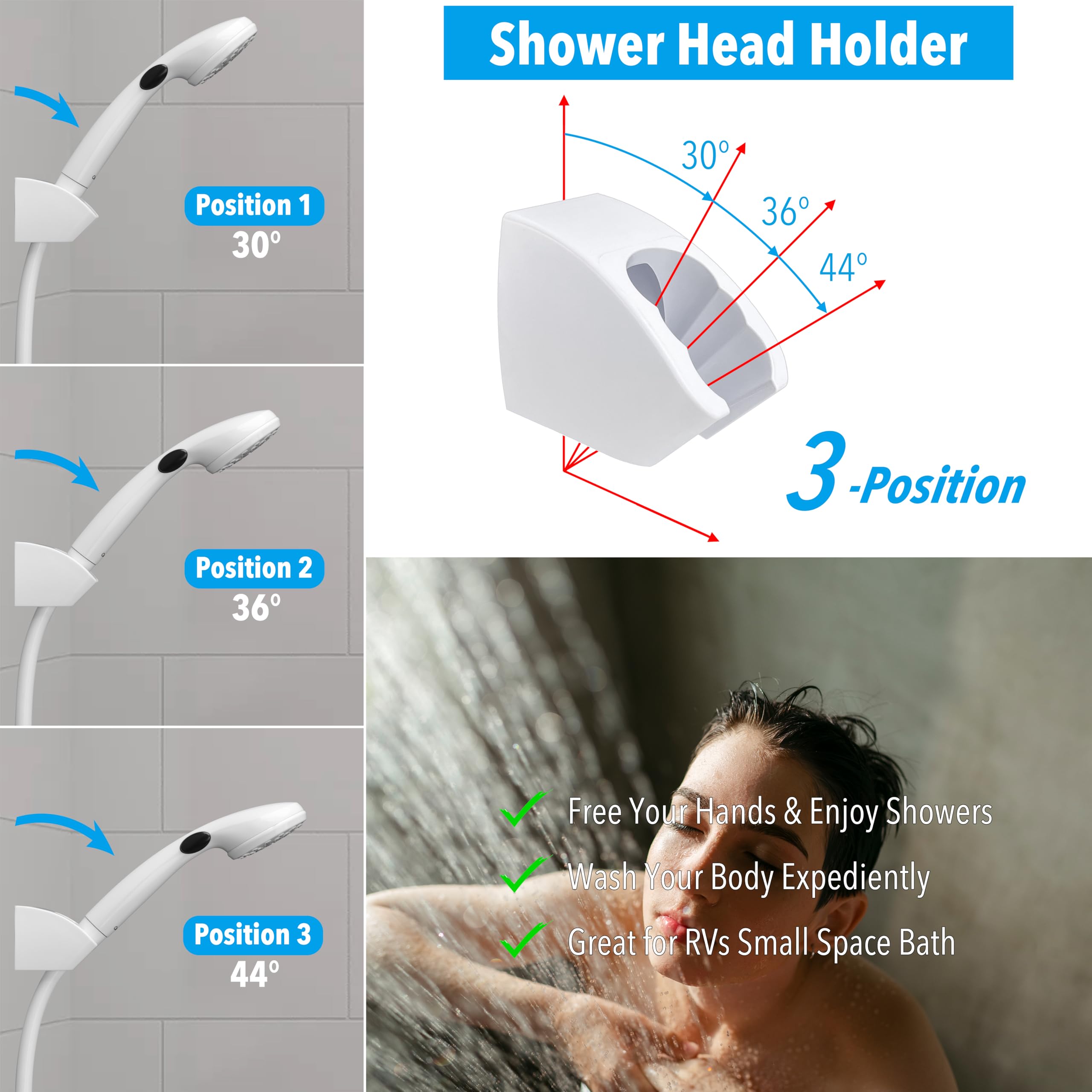 Rv Shower Head With Hose And On Off Switch (Trickle), Water Saving High Pressure Shower Head With Hose Guide Ring, Shower Holder