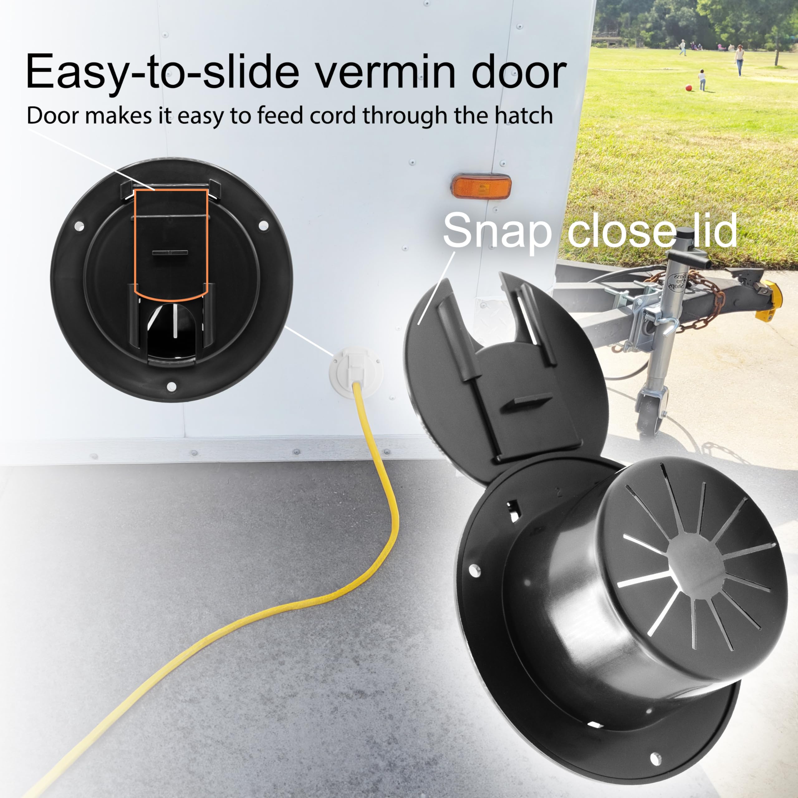 Halotronics Rv 5-Inch Round Electric Cable Hatch For 30 And 50 Amp Cords (Black)