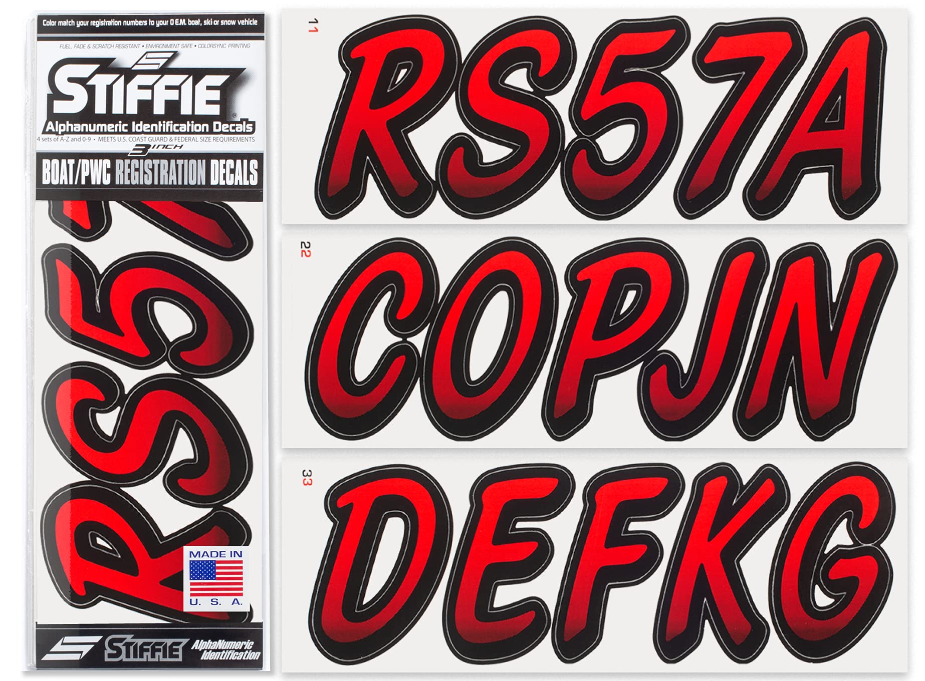 Stiffie Whipline Red/Black 3 '' Boat & Pwc Registration Decals  Numbers Letters Stickers