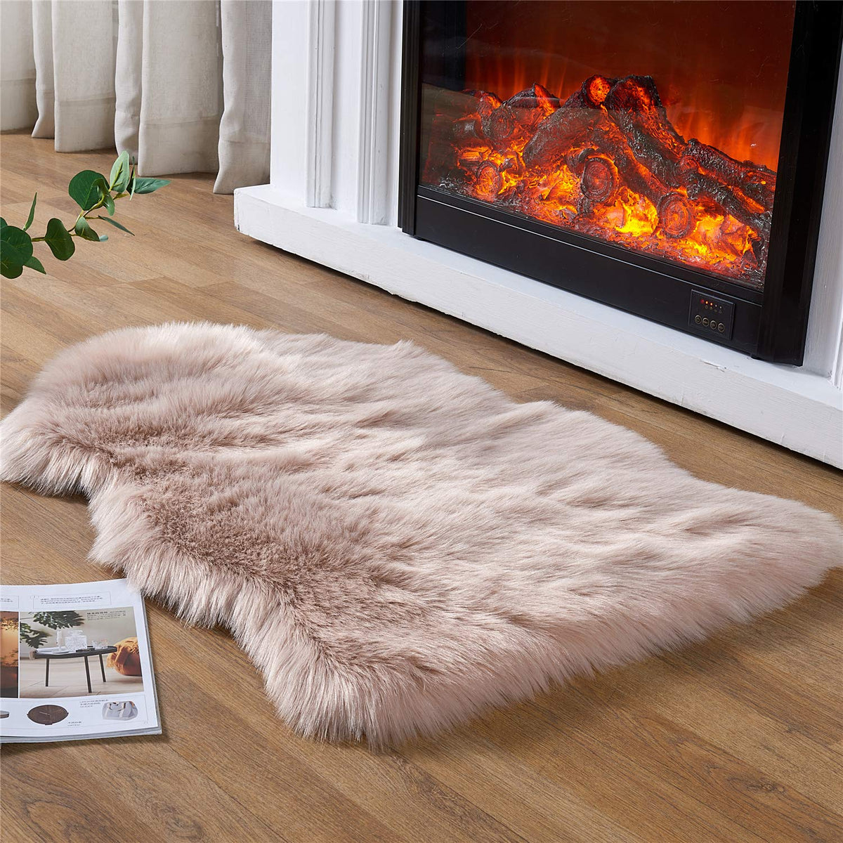 Easyjoy Ultra Soft Fluffy Shaggy Area Rug Faux Fur Rug Chair Cover Seat Pad Fuzzy Area Rug For Bedroom Floor Sofa Living Room (2