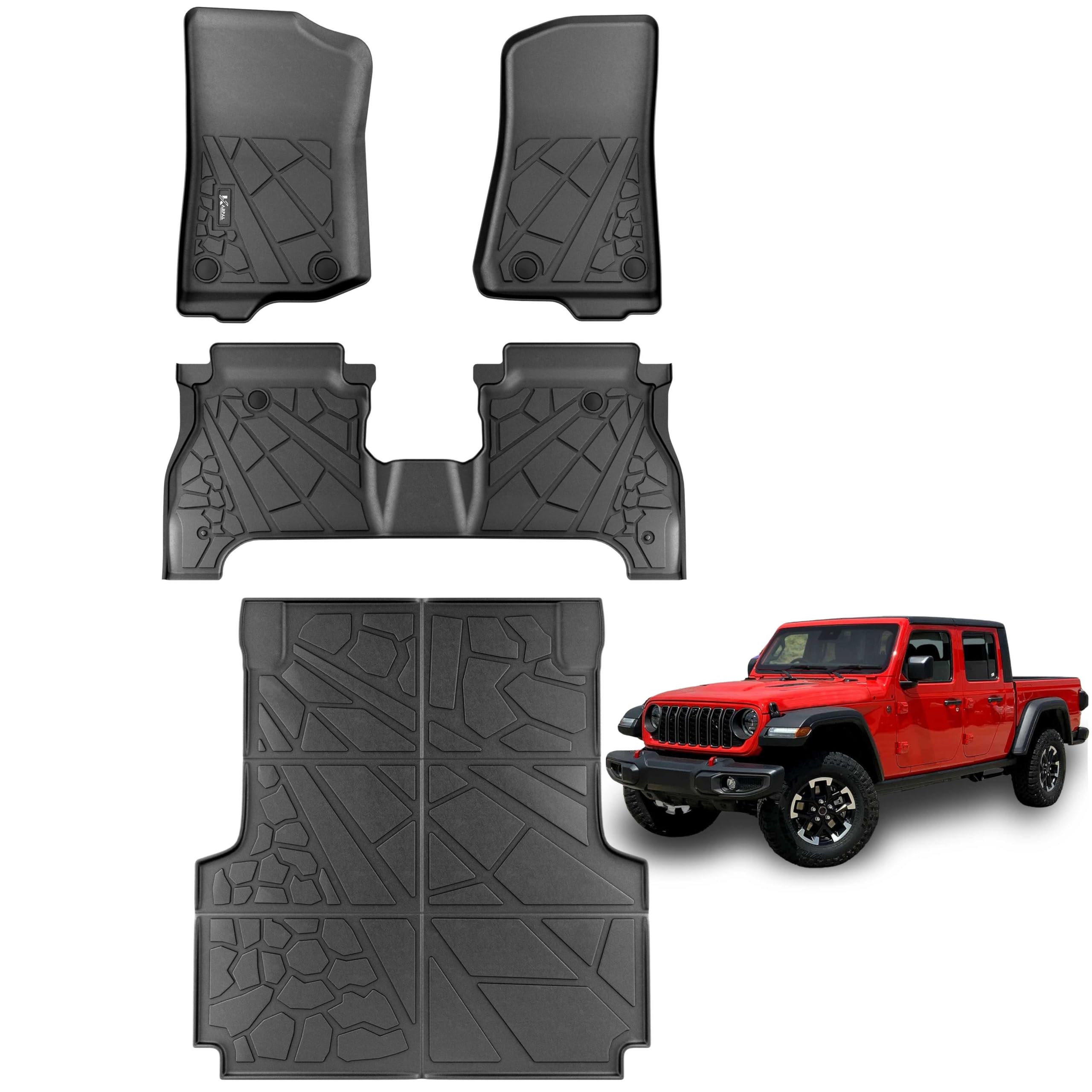 All Weather Floor Mats & Truck Bed Mat Fit For 2020-2025 Jeep Gladiator Jt, Tpe Rubber Protection Front & 2Nd Row Floor Liners &