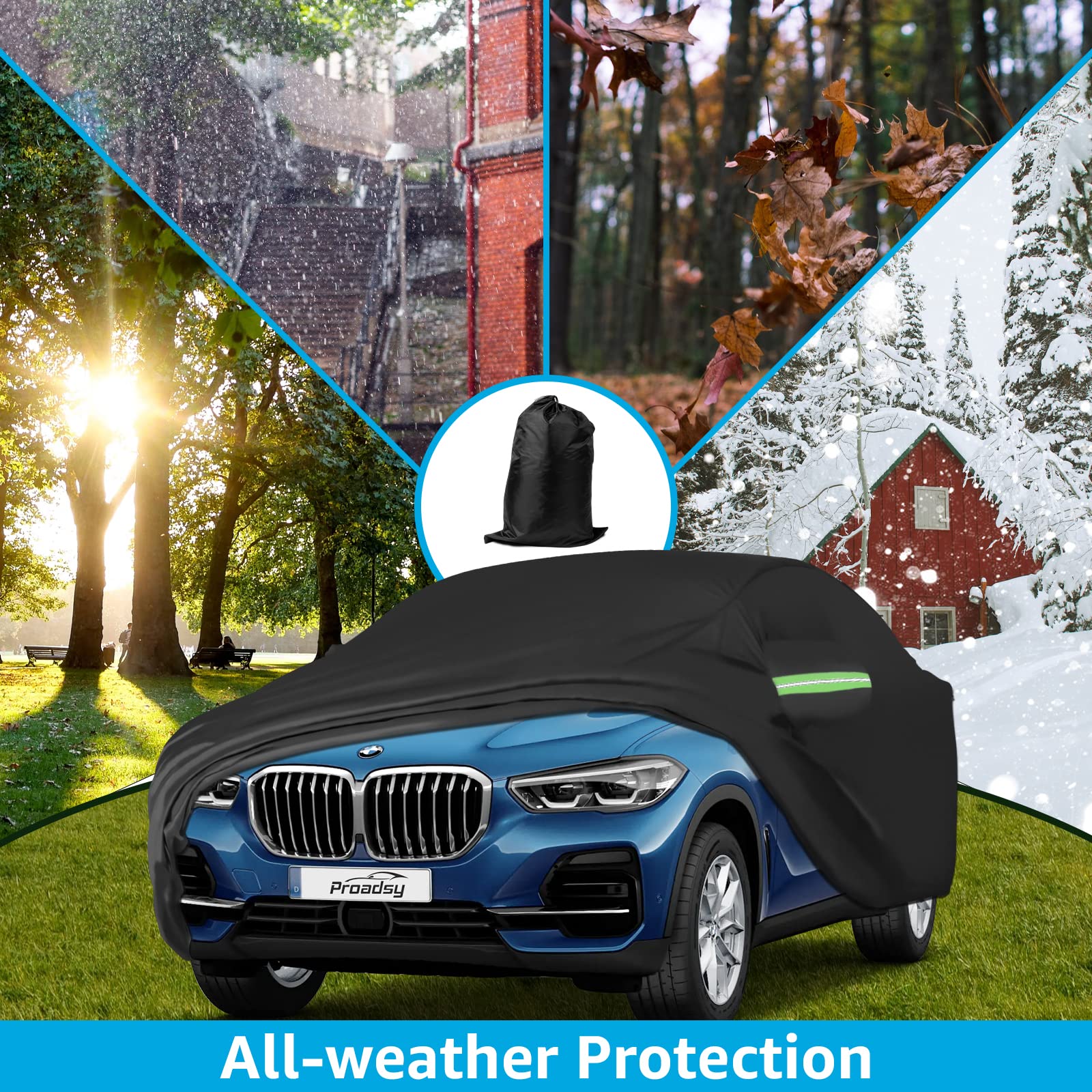 Proadsy 2025 Upgrade Car Cover For Bmw X5 2007-2023 2024 2025,Waterproof All Weather For Automobiles, Windproof Snowproof Rain Hail Sun Uv Protection Full Outdoor Indoor Exterior Car Covers, Black