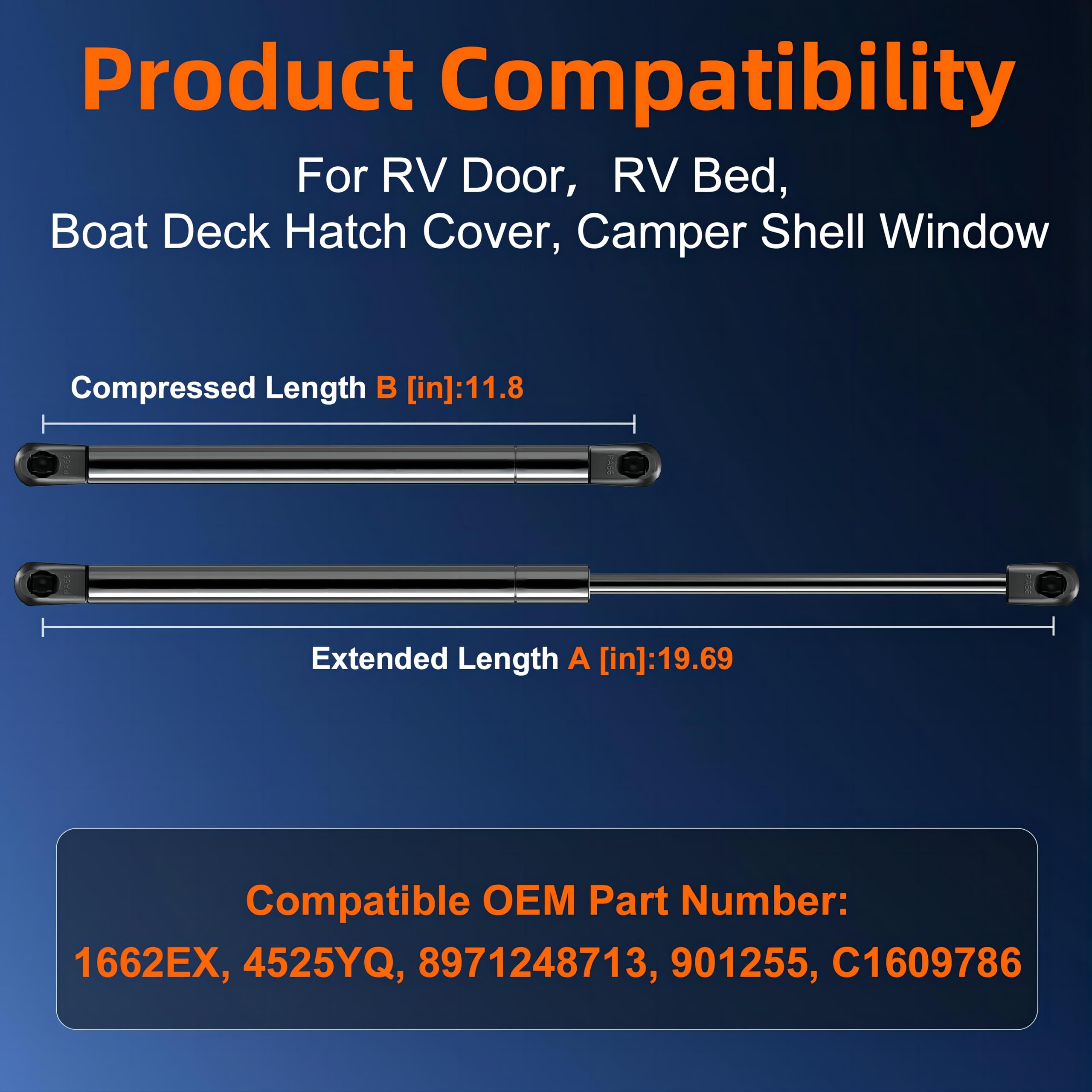 Euplokeer Qty (2) C16-09786 20in Gas Strut Spring - 30lb/134N - Gas Prop Shock Lift Support for GSNI-5300-30 Boat Engine Hatch C