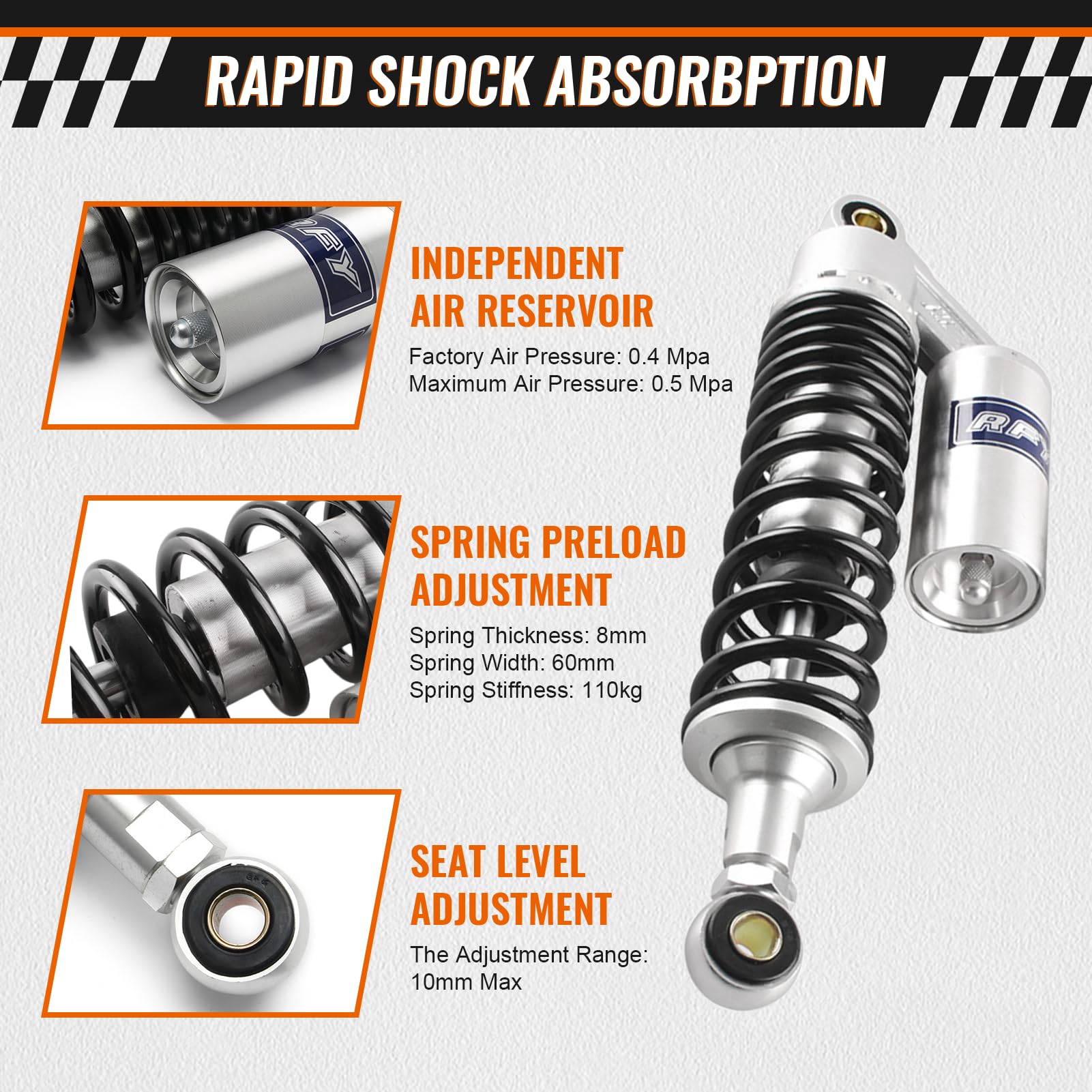 Newsmarts 1 Pair Adjustable 12.5'' 320Mm Motorbike Air Shock Absorbers Replacement For Honda For Suzuki For Yamaha For Kawasaki