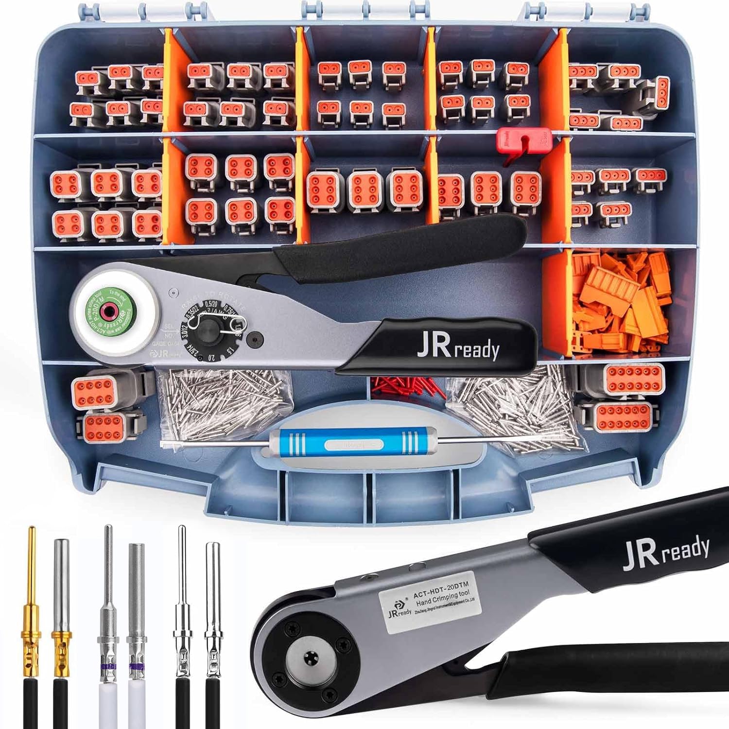 Jrready St6360 Deutsch Dtm Connector Crimp Tool Kit,Deutsch Crimp Tool And 2 3 4 6 8 12 Pin Connectors With Solid Contact,Size 2