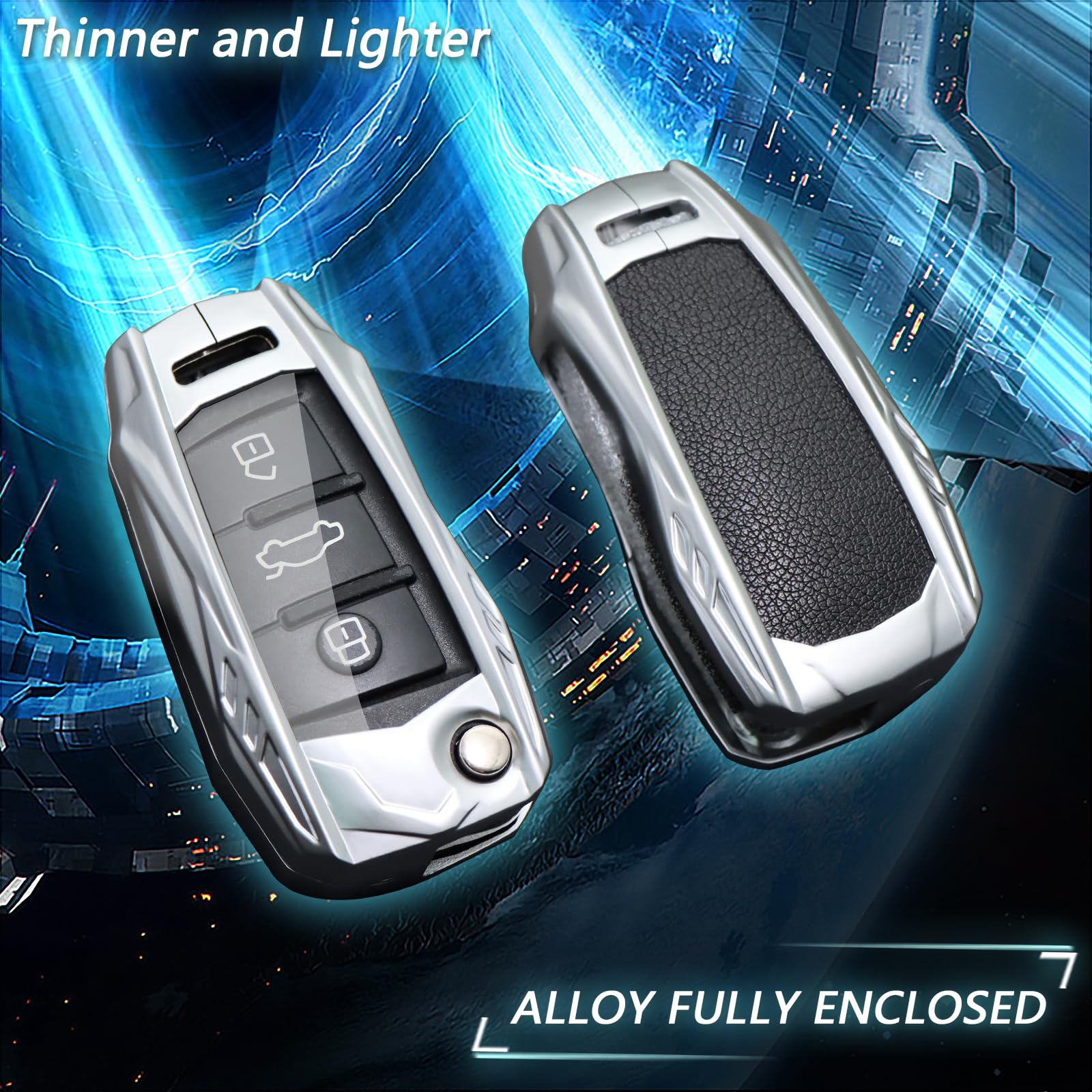 Ocezbiis For Audi Key Fob Cover with Keychain,Zinc Alloy Protection Car Key Shell Case Compatible with Audi Smart Remote Keyless