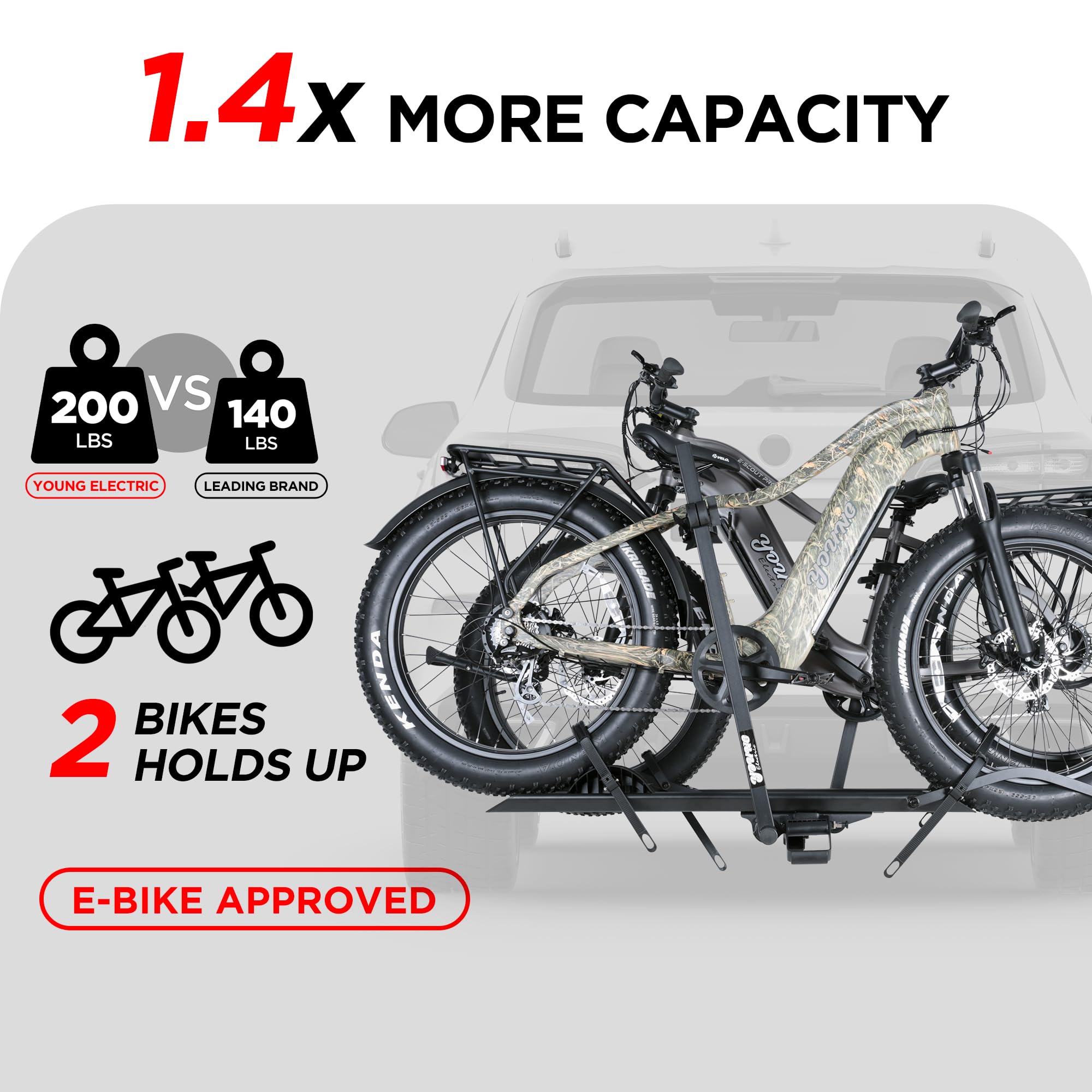 YOUNG ELECTRIC 200LBS EZ-FOLD Aluminum 2-Ebike Carrier with Ramp for Bikes and Electric Bike, Car SUV Truck Van RV and Trailer