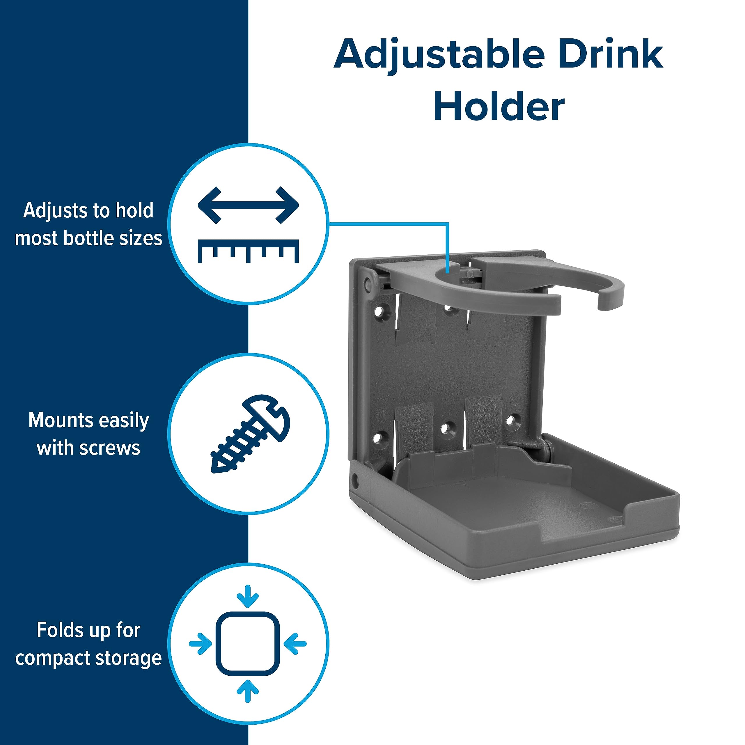 Camco Camper/Rv Drink Holder - Features Adjustable Space-Saving Design & Holds Almost Any Size Mug, Cup, Bottle Or Can - Extra C