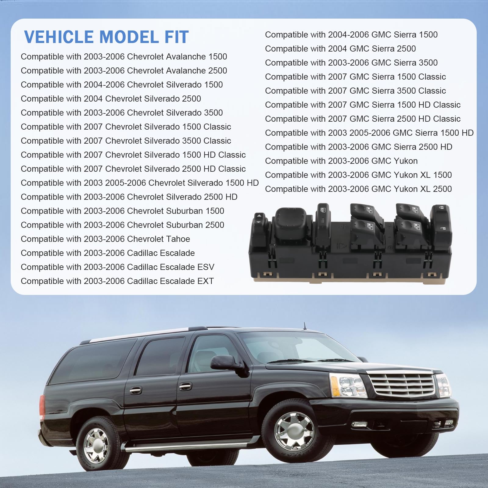 DICMIC Front Driver Side Master Power Window Switch and Door Lock with Mirror Switch Module Compatible with 2003-2007 Chevrolet,