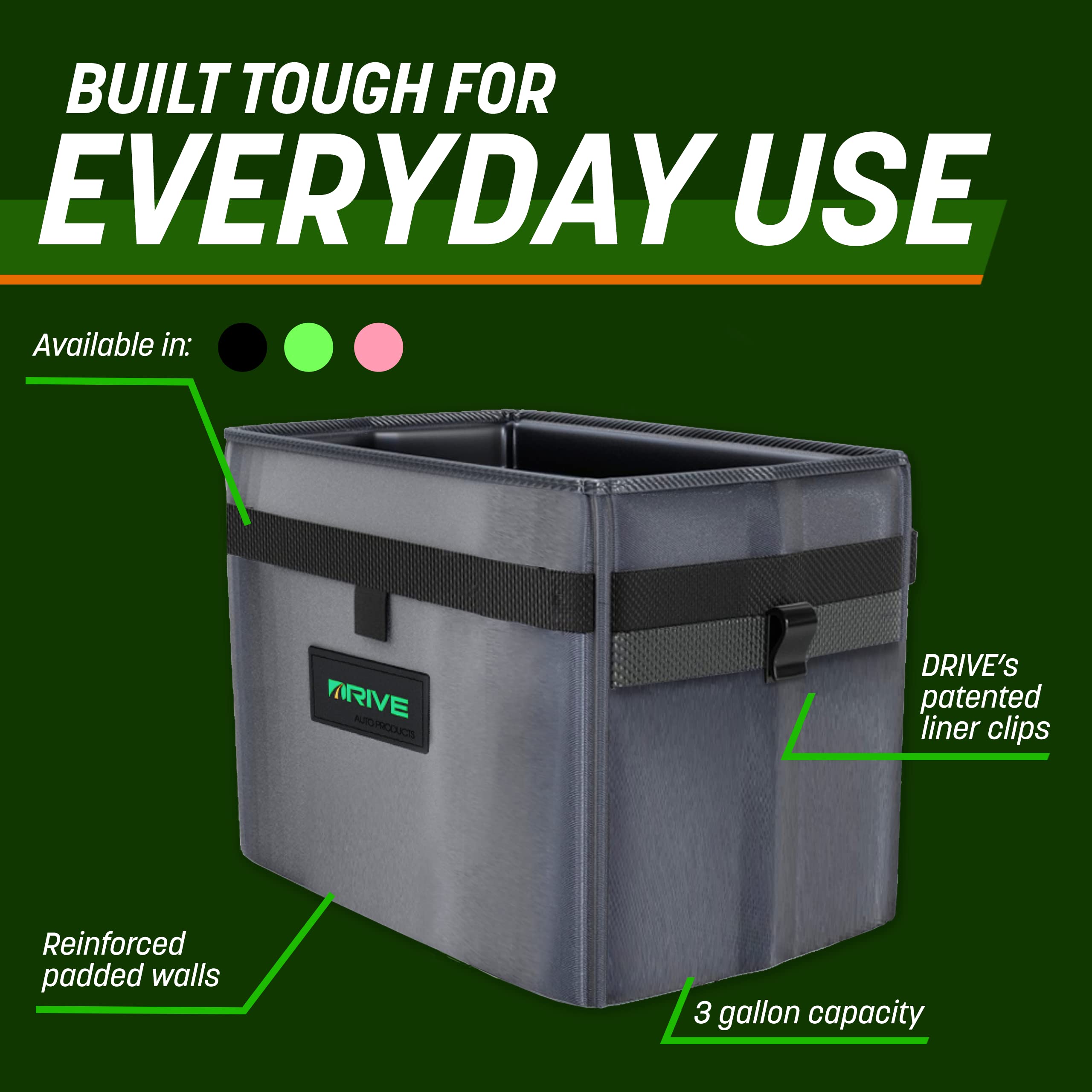 Drive Auto Car Trash Can - Leakproof, Hanging Garbage Bin With 20 Trash Bags And Pink Adjustable Strap - Truck & Car Accessories