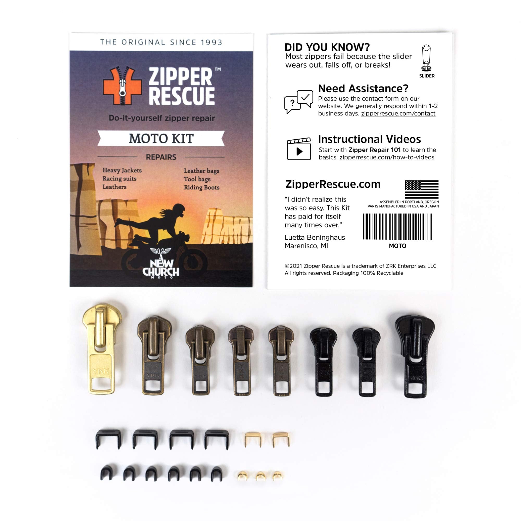 Zipper Rescue Zipper Repair Kits - The Original Zipper Repair Kit, Made In America Since 1993 (Moto)