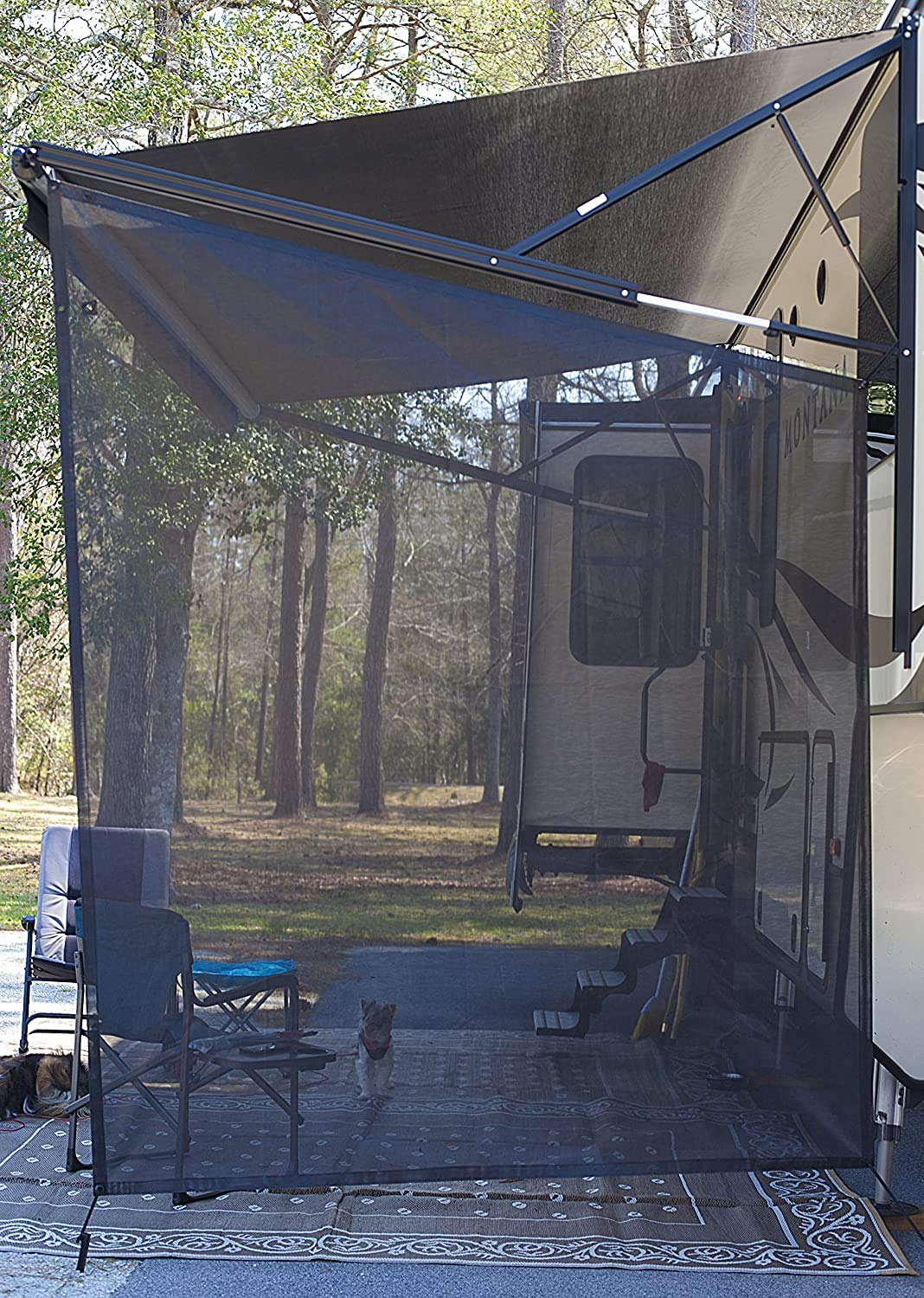 Excelfu Rv Awning Side Sun Shade Screen 9'X7' - Rv Awning Side Shade Screen Black Mesh Screen Sunshade Camping Trailer Awning Su