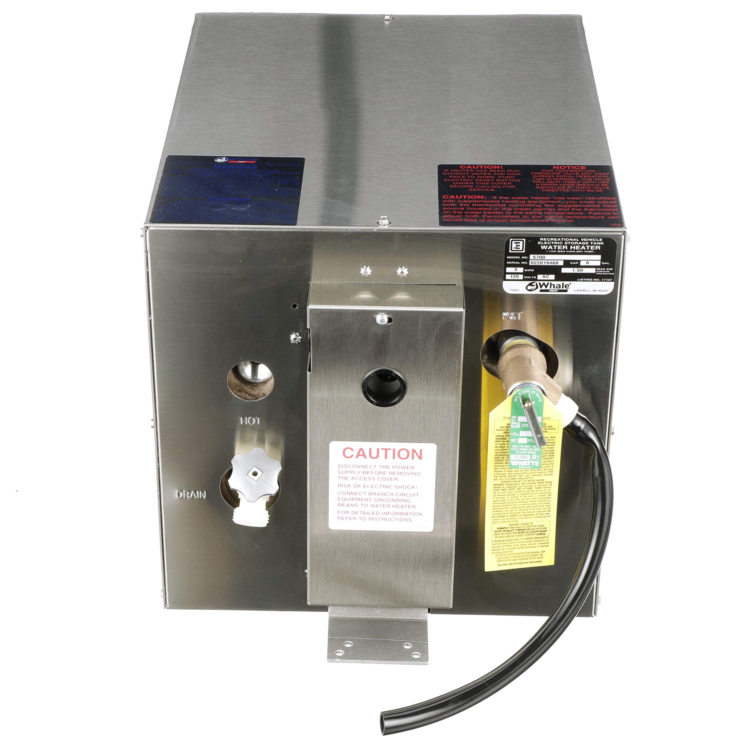 Whale S700 Water Heater, 6-Gallon Capacity, 120V, Rear Heat Exchanger, 13 Inches W X 19 Inches D X 13 Inches H
