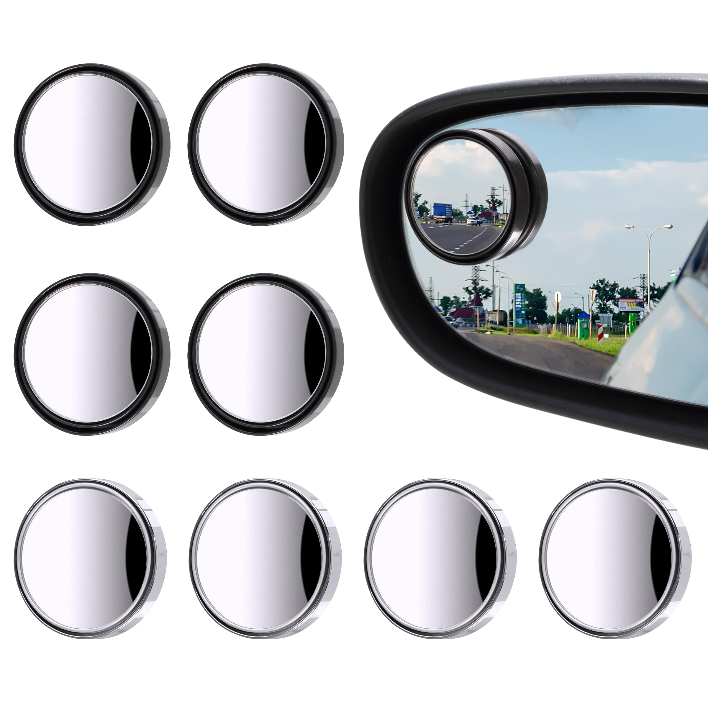 8 Pcs Blind Spot Mirrors For Car, 1.97’’ Round Hd Convex Mirror, 360° Wide Angle Side View Mirror With Abs Housing For A Wide Range Of Models (Black, Silver)