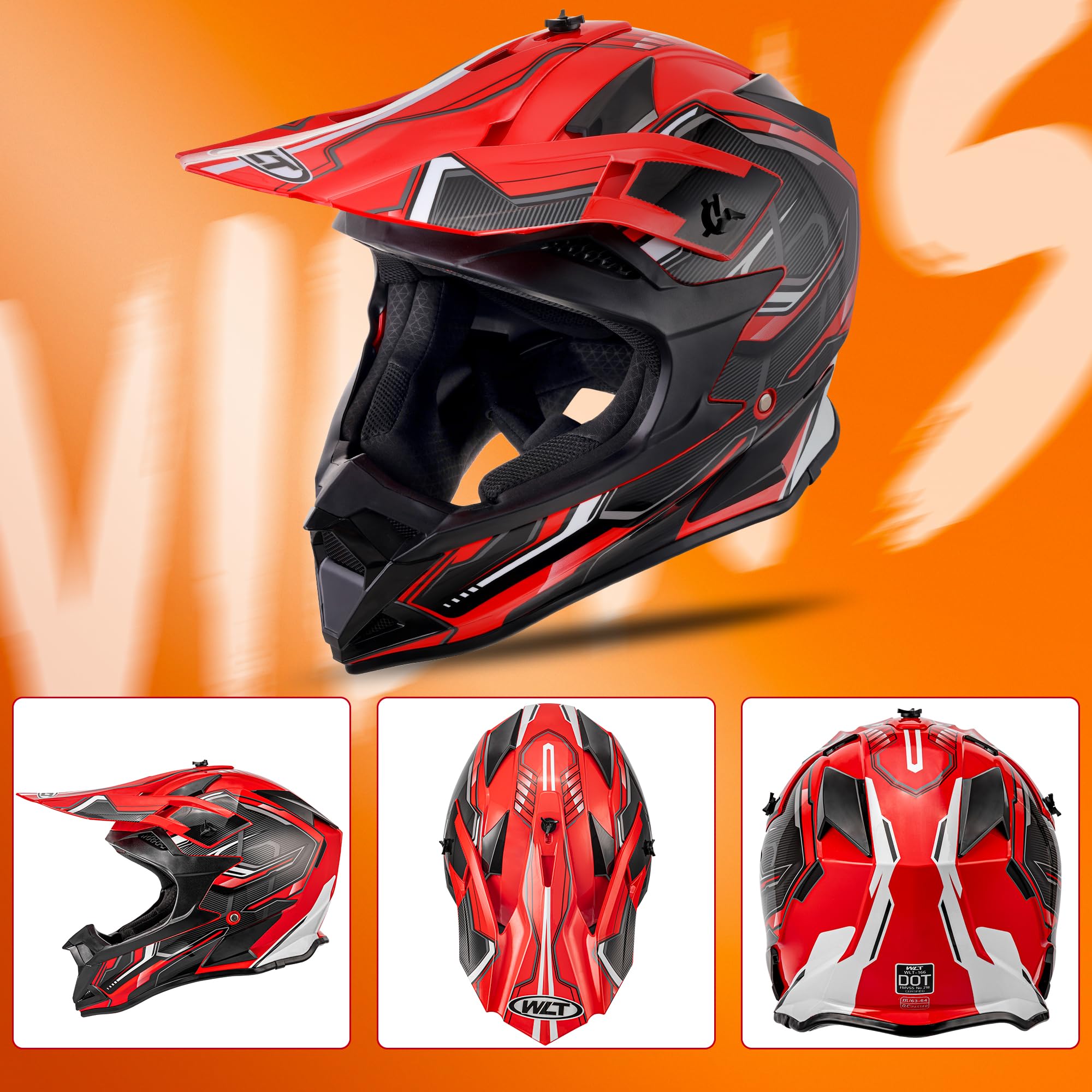 Oumurs Adult Dirt Bike Helmet Atv Helmet With Goggles Gloves & Mask Adjustable Sun Visor Dot/Fmvss-218 Motorcycle Adult Atv Helm