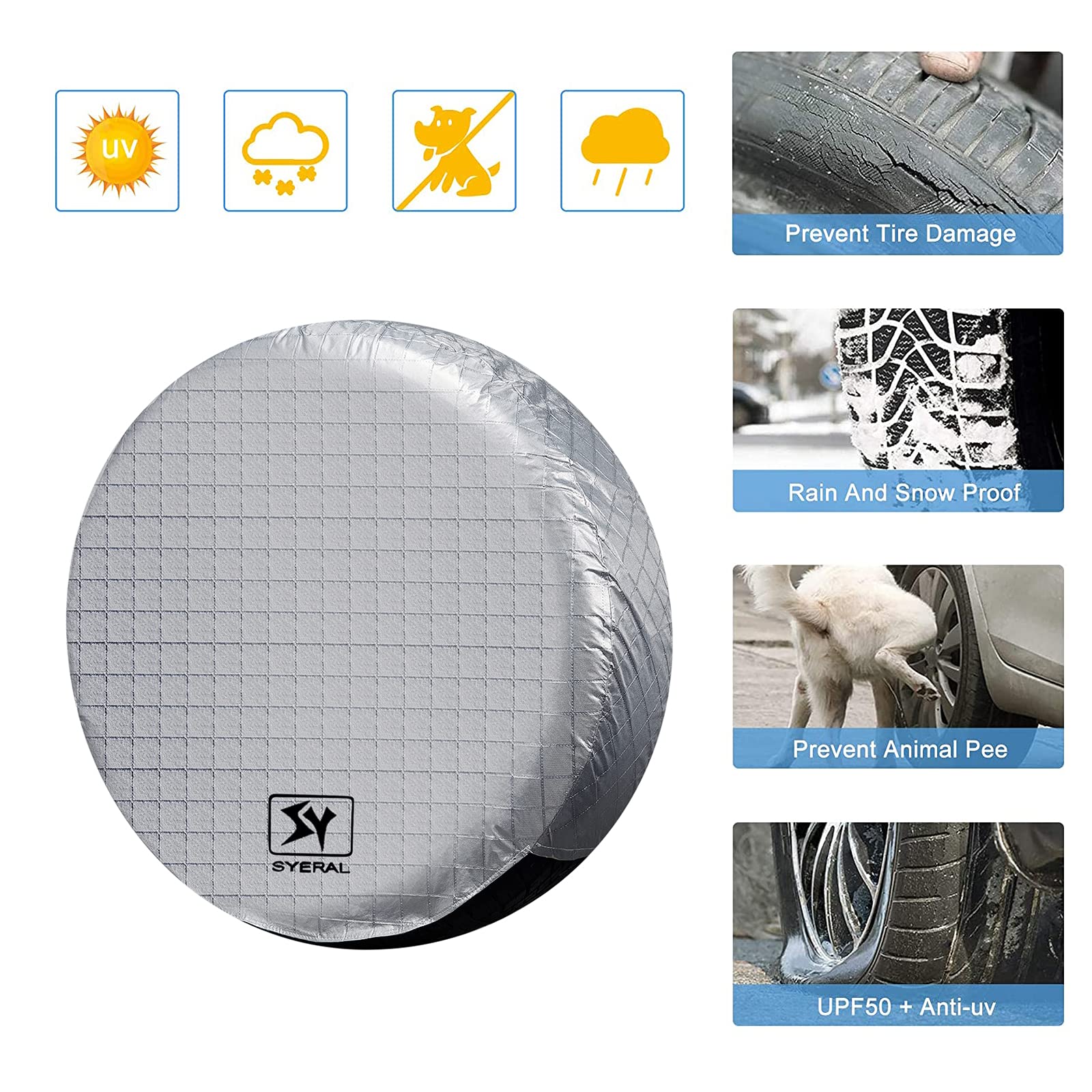 Syeral Rv Tire Covers Set Of 4, Waterproof Anti-Uv Snow Sun Rain Wheel Tire Protectors Covers For Trailer,Camper,Rv,Truck,Suv,27