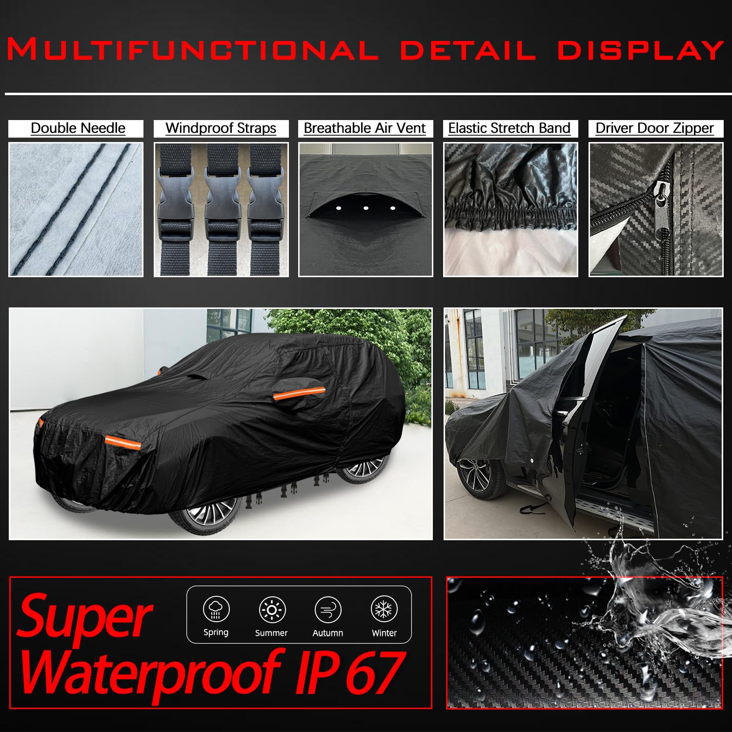 Oweeio 30 Layers Suv Car Cover For Automobiles All Weather Waterproof, Outdoor Snowproof Uv Protection Windproof, Door Zipper, S