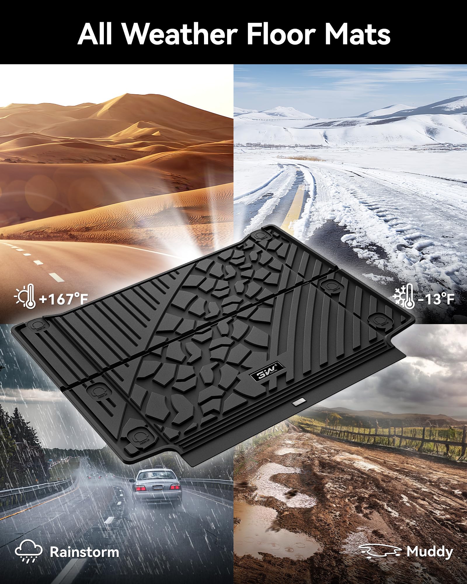 3W Cargo Liner Custom Fit For Jeep Wrangler 4Xe 2021 2022 2023 2024 2025 Hybrid 4 Door (Non Jl Or Jk), All Weather Waterproof Tp