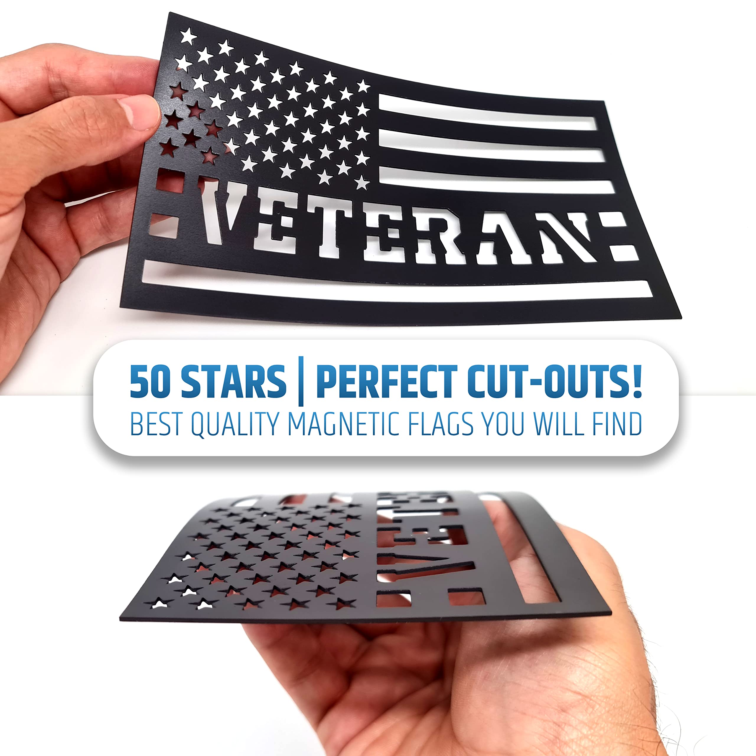 HMmagnets American Flag Magnets for Trucks & Cars - 3 Pack Veteran Edition, Rubber, Black, Powerful Magnet, Model 0e1