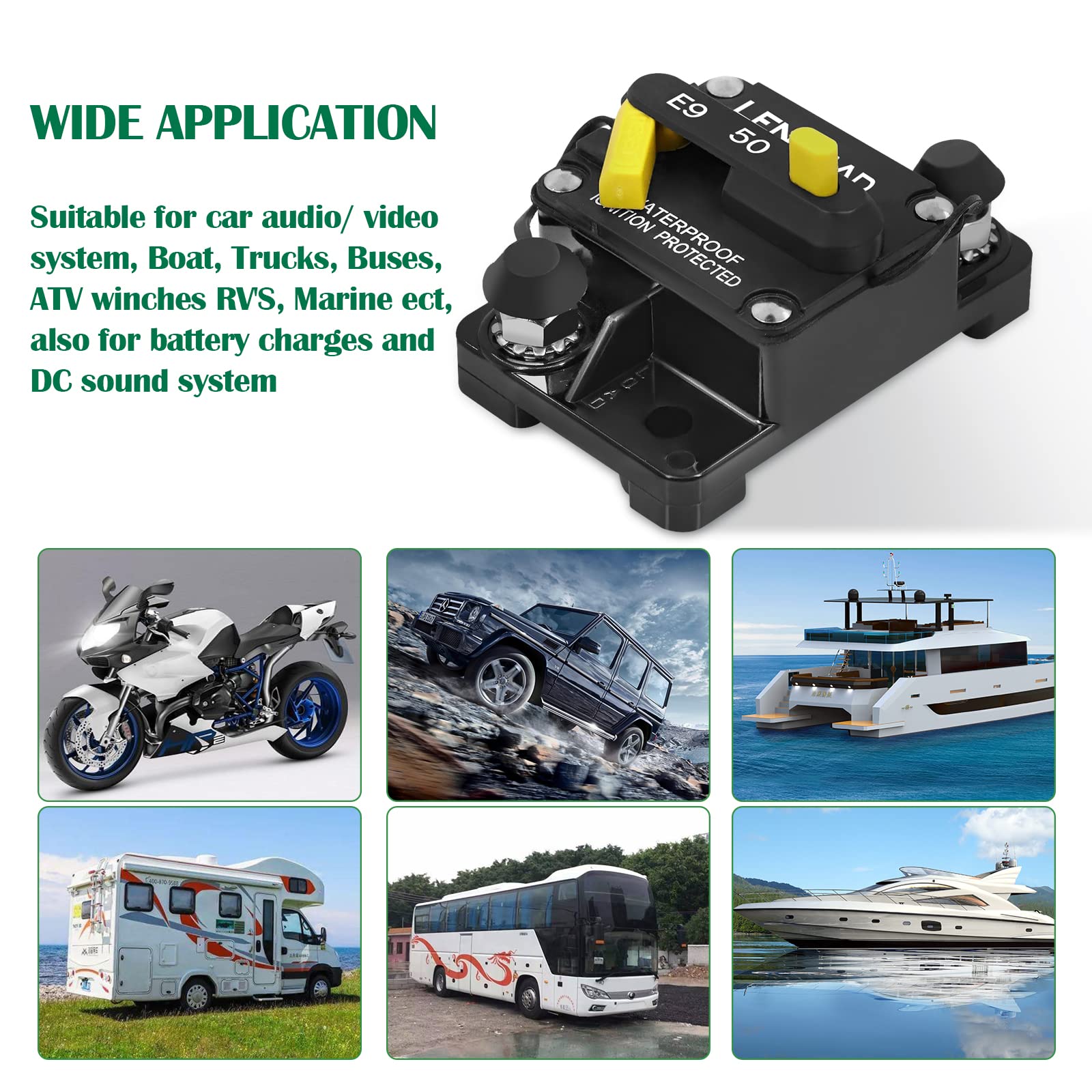 Lenkrad 50 Amp Circuit Breaker 12V With Manual Reset Switch Button For Boat Marine Rv Yacht, Boat Circuit Breakers 12V - 48V Dc, Waterproof(Surface Mount)