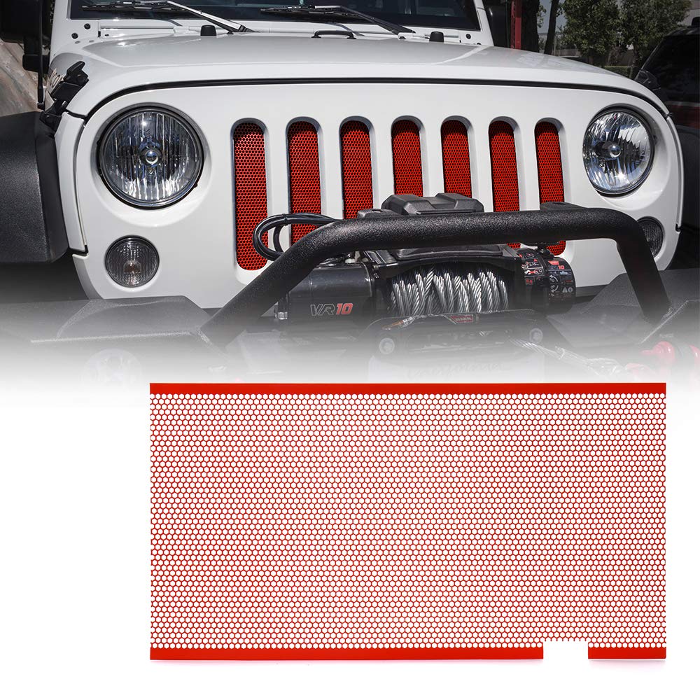 Xprite Red Aluminum Alloy Mesh Grill Inserts Compatible With 2007-2018 Jeep Wrangler Jk Jku Original Front Hood Matte Grille Gri