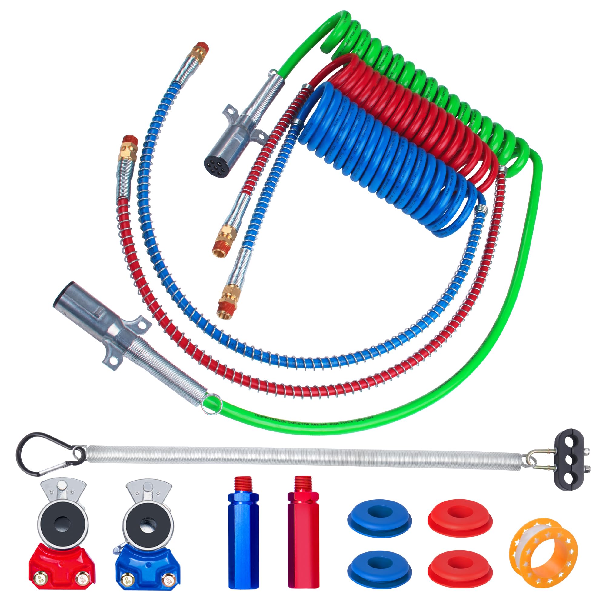 15Ft Air Brake Line Hoses & Abs Electrical Power Cord Assembly With Tender Spring Kit & Gladhands & Handles & Seals, Ailbiuko 1/