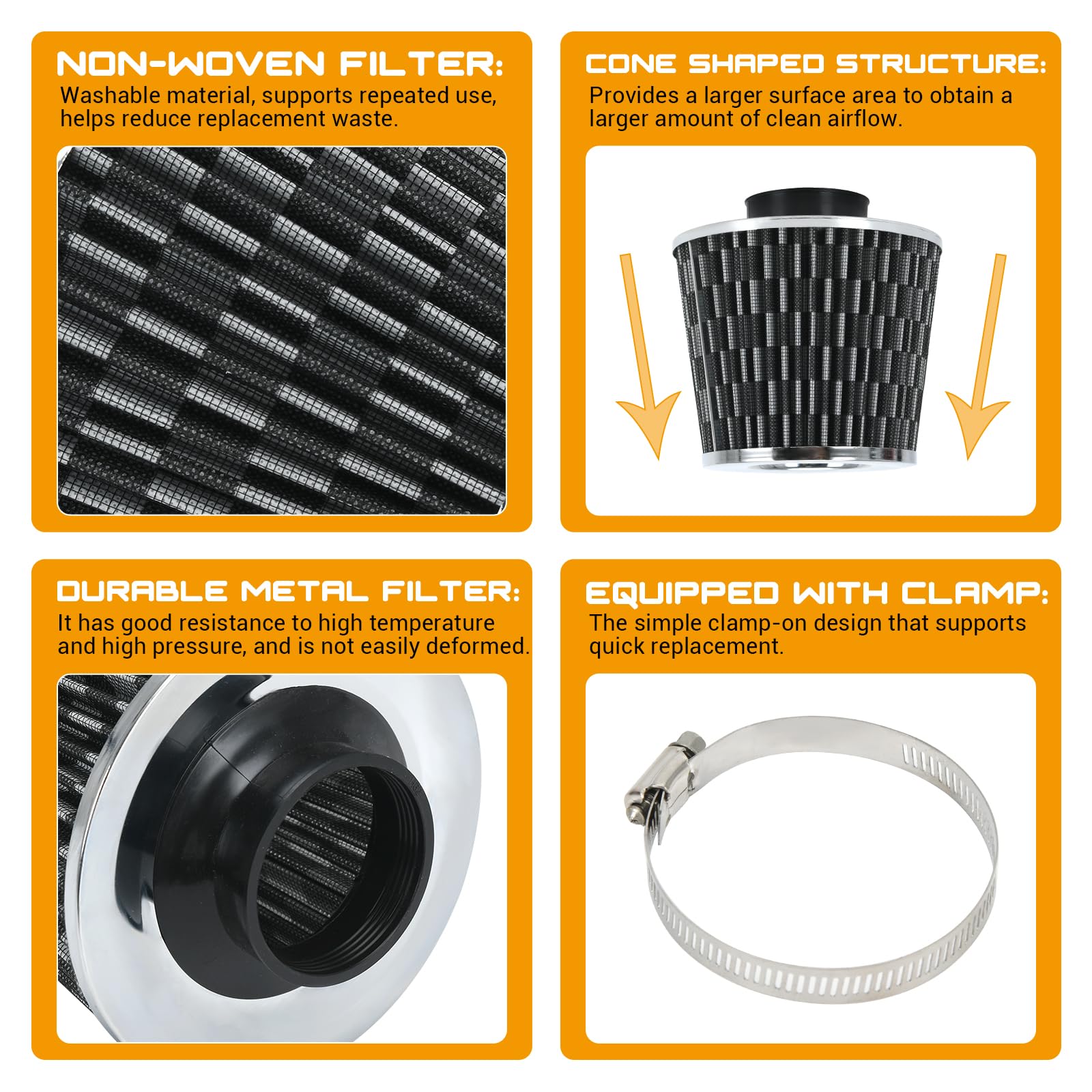 Ptnhz Universal Carbon Fiber 2.5'' 63Mm High Flow Cold Air Intake Cone Air Filter Power Intake Air Inlet System Air Cleaner