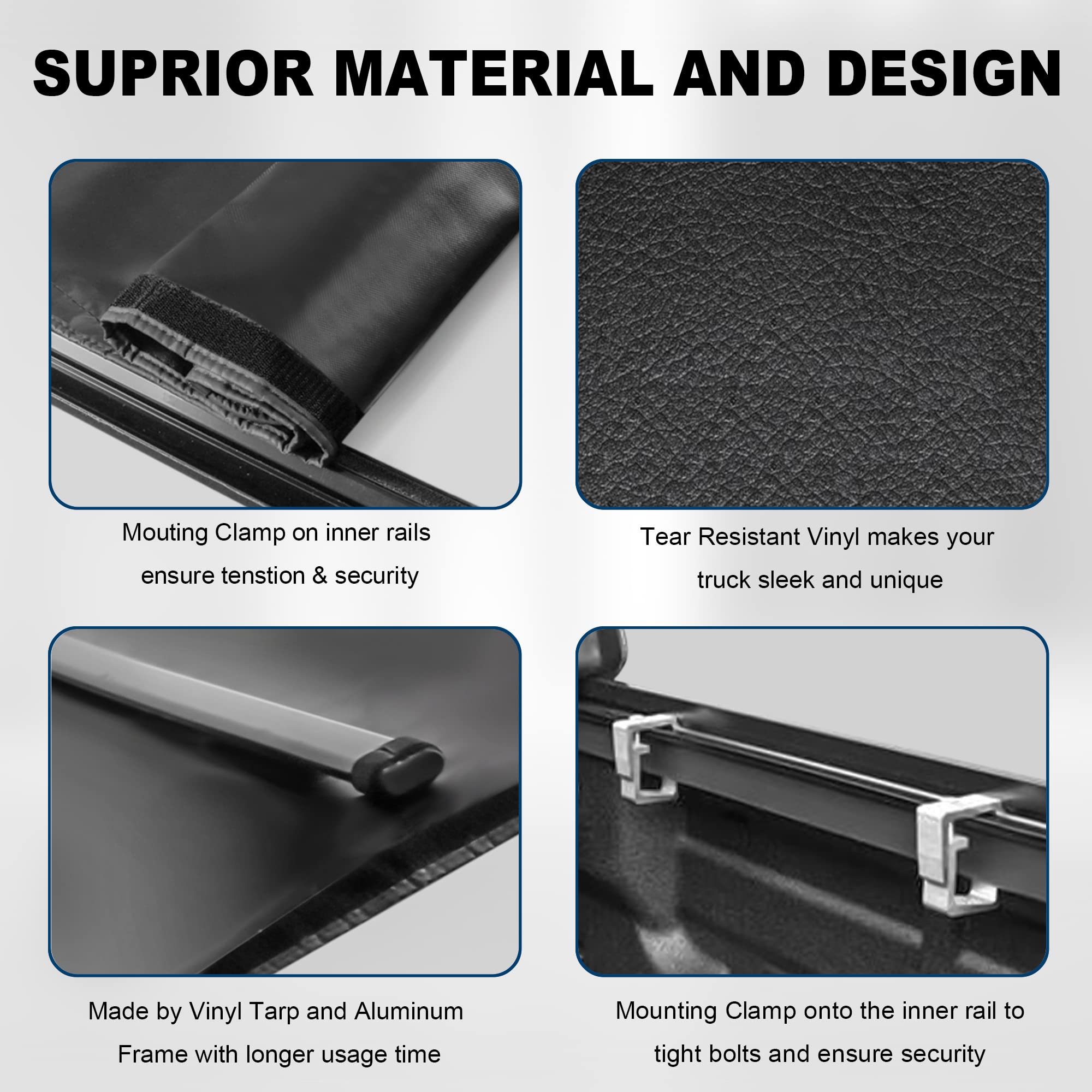 Mostplus Roll-Up Soft Vinyl Truck Bed Tonneau Cover Compatible With 2016-2023 Toyota Tacoma Extra Short Model On Top Fleetside C