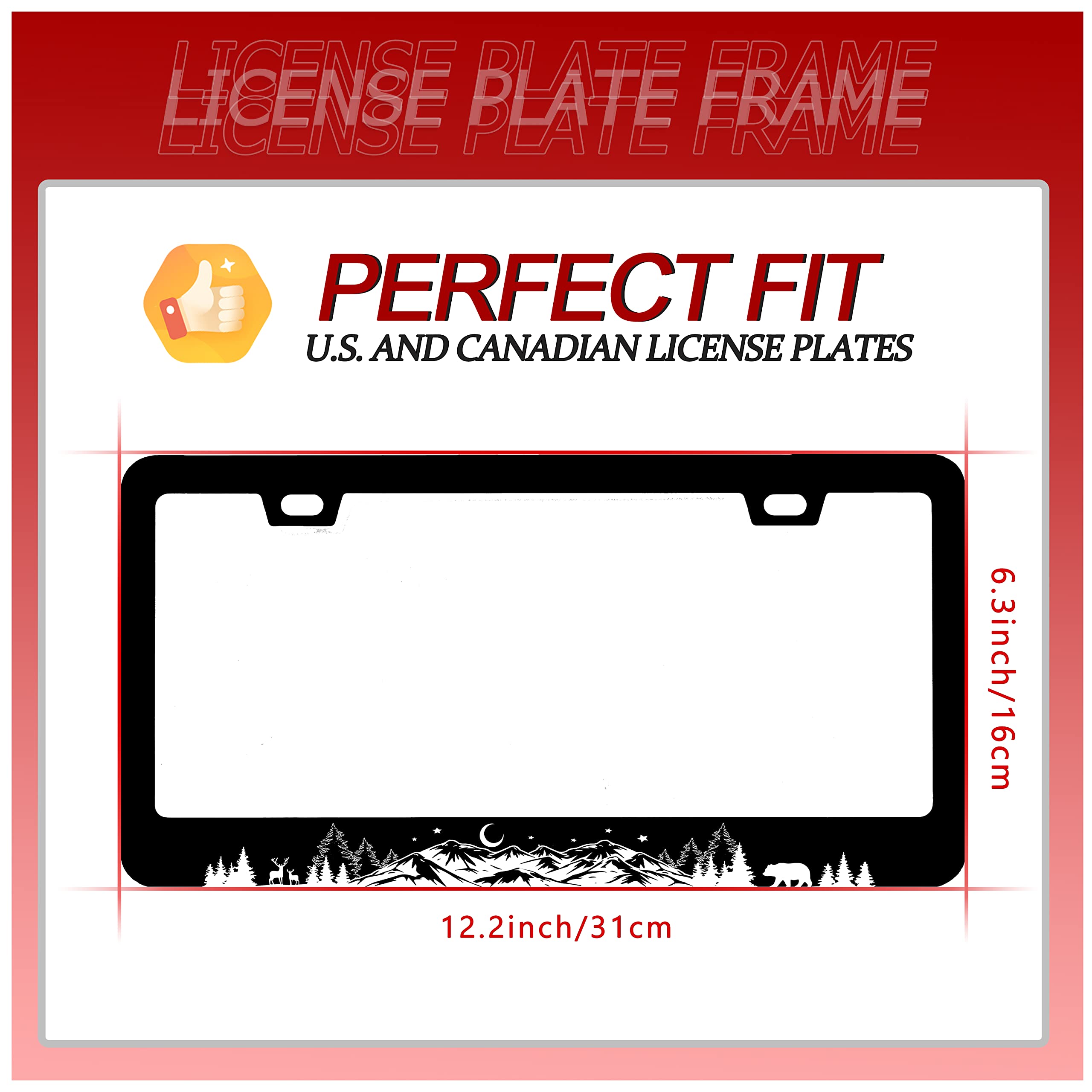 Mountains License Plate Frame Stainless Steel Car Accessories Deer Bear Forest Mountain License Plate Frames Personalized Licens