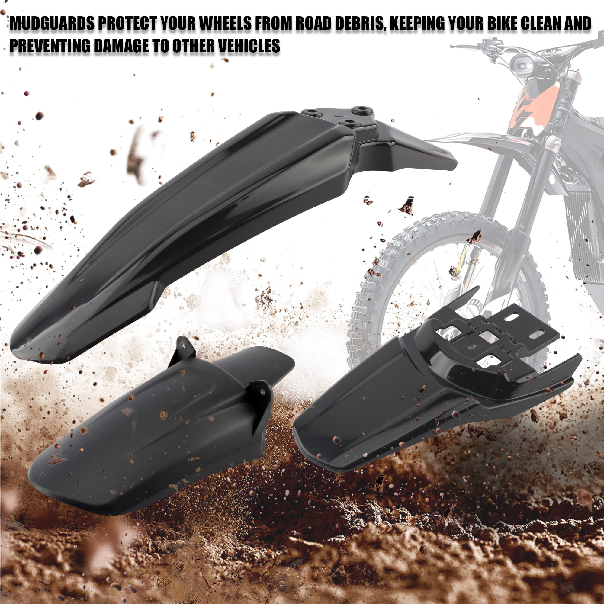 ABCERRSI Surron Front Rear Fender Set,3pcs Shock Front Rear Mud Guard For Sur Ron Light Bee Segway X/S X260 X160-Carbon Fiber