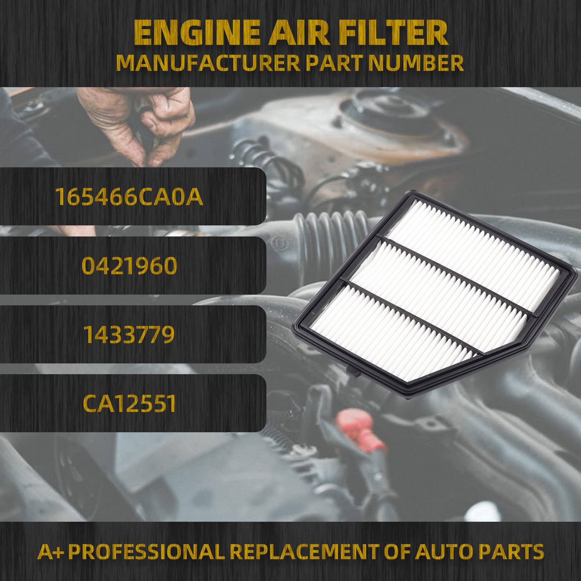 Dasbecan Ca12551 Engine Air Filter Compatible With 2019 2020 2021 2022 2023 2024 Nissan Altima 2.5L Replace# 165466Ca0A