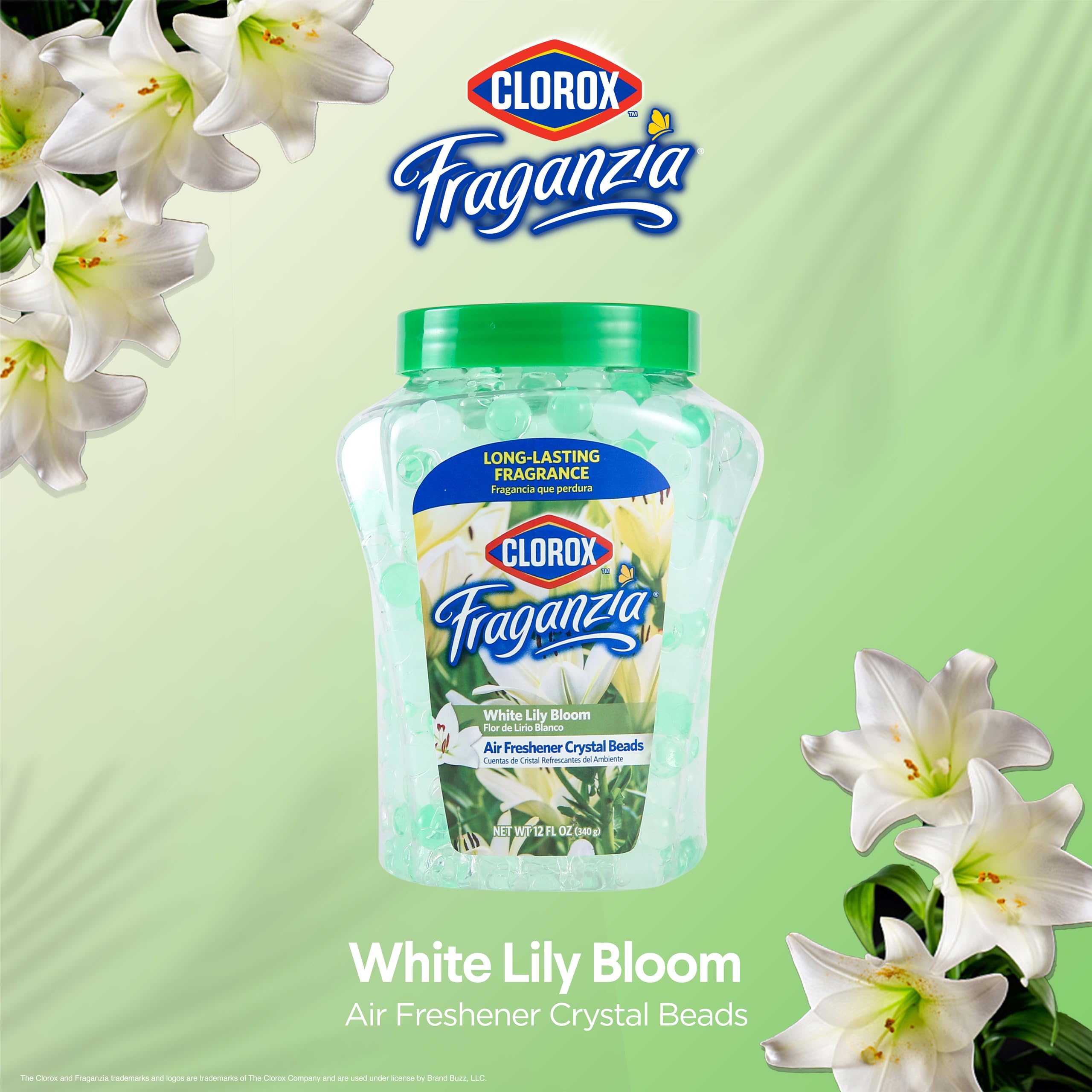 Clorox Fraganzia Air Freshener Crystal Beads White Lily Bloom 12oz Jar LongLasting Air Freshener Beads Easy to Use Vented Jar Ai